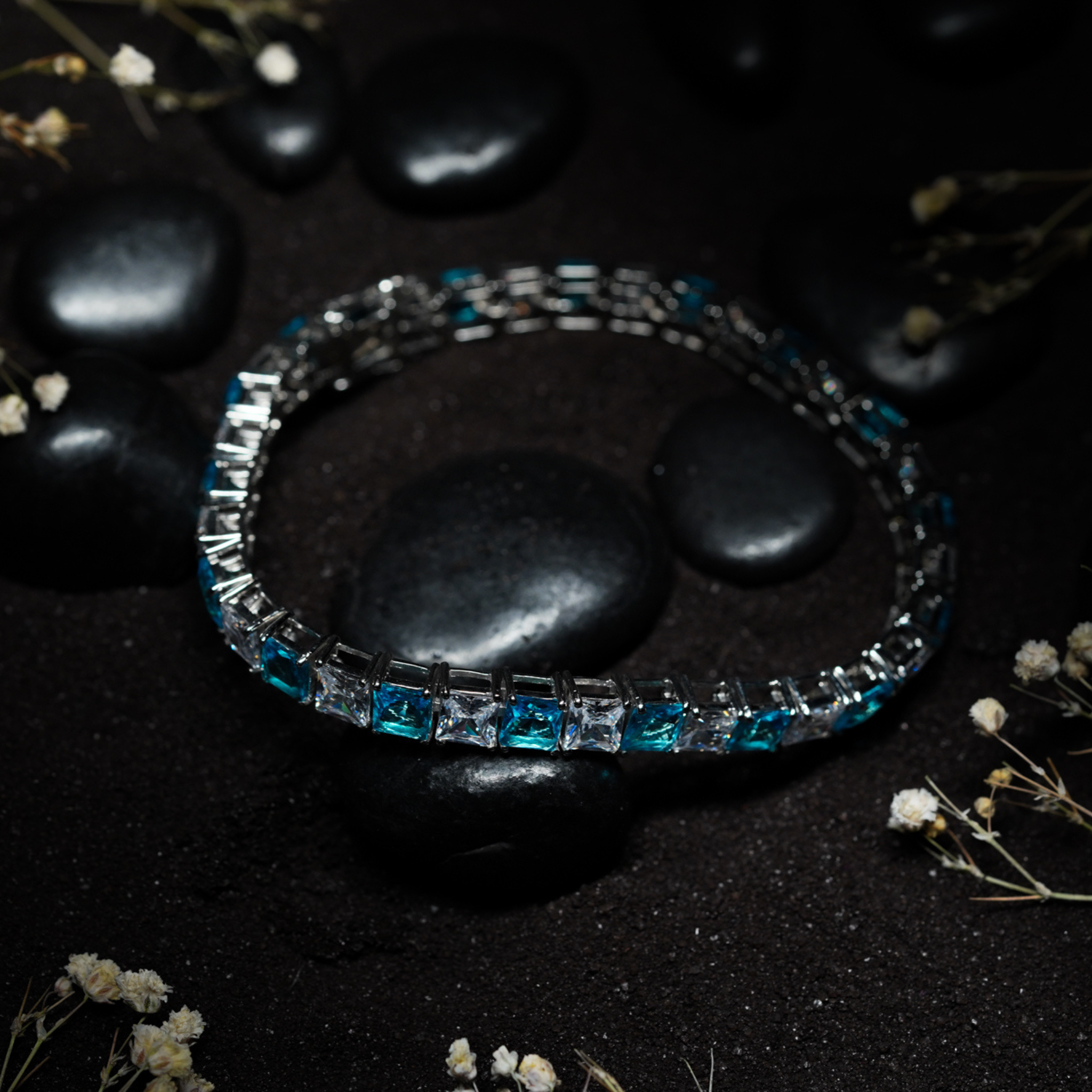 Princess Cut Tennis Aquamarine Diamond Bracelet