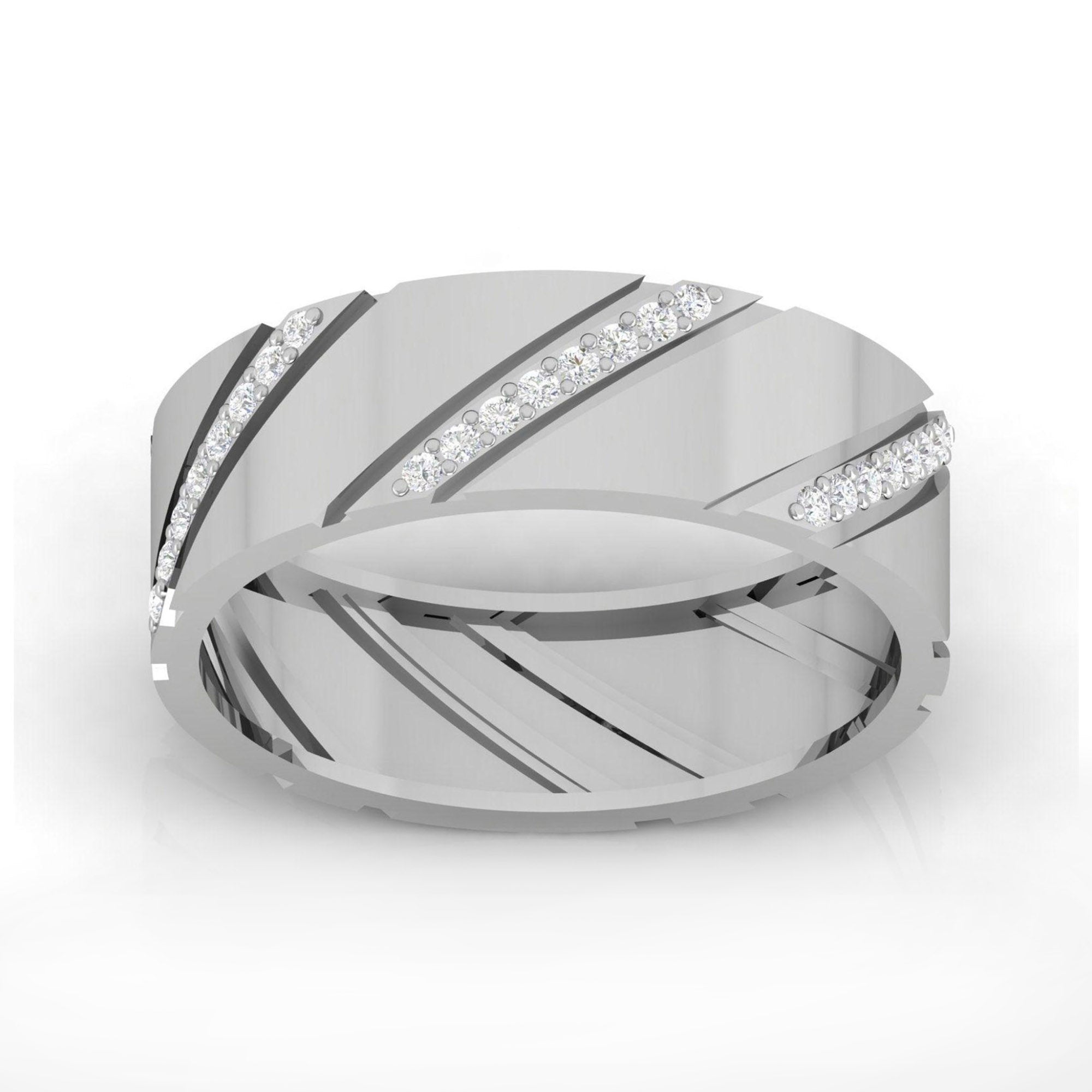 Unisex Striped Sterling Silver Band