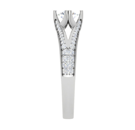 White Gold Adjustable Silver Open Split Shank Bridal Round Cut Ring For Woman