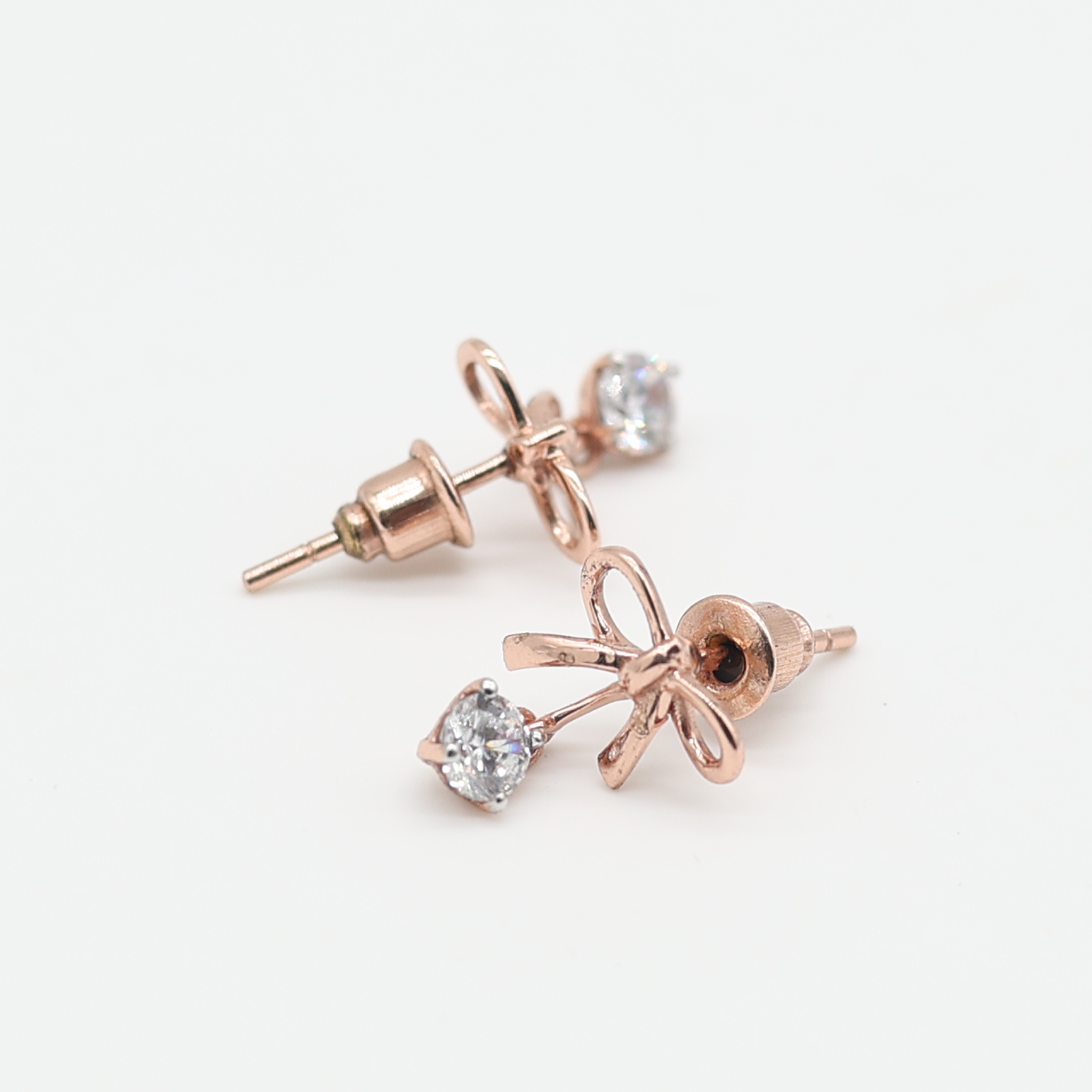 Radiant Bow Drop Silver Rose Gold Plated Earring For Women