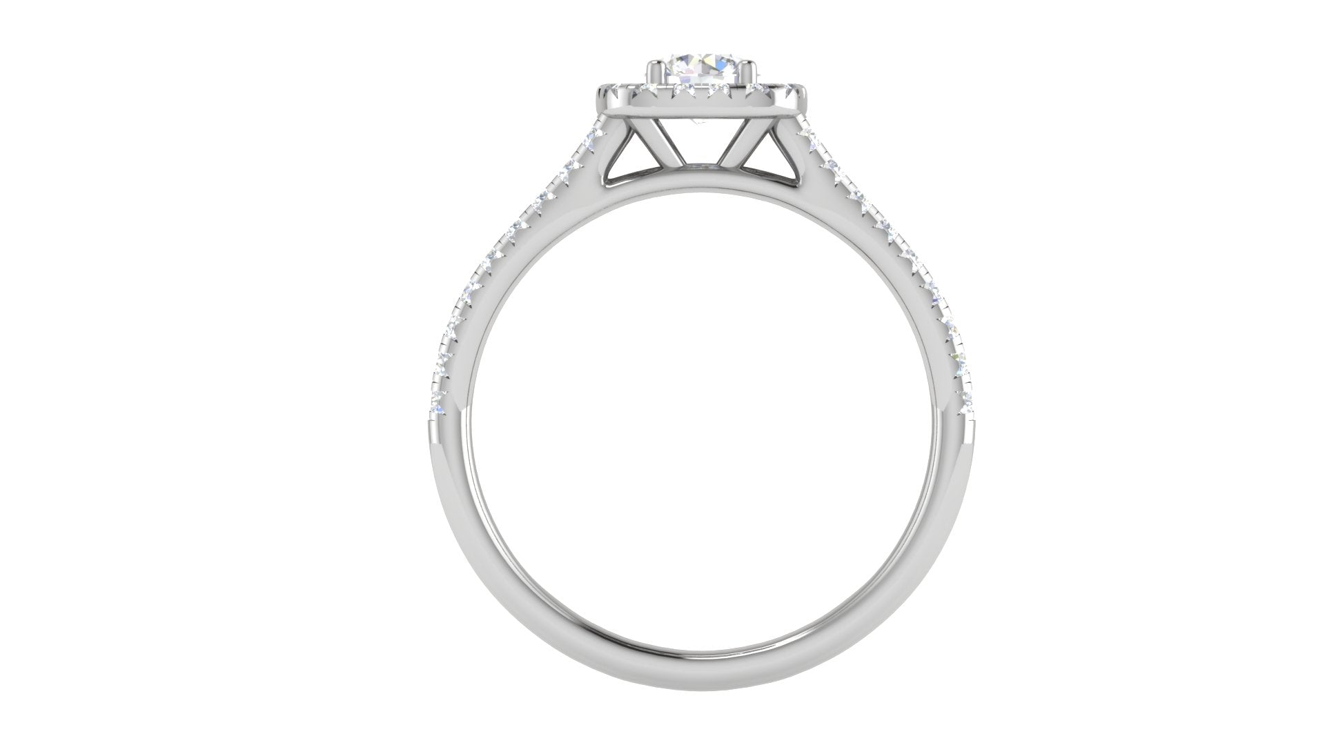 White Gold Adjustable Silver Split-Shank Cushion Halo Pave Bridal Ring For Woman