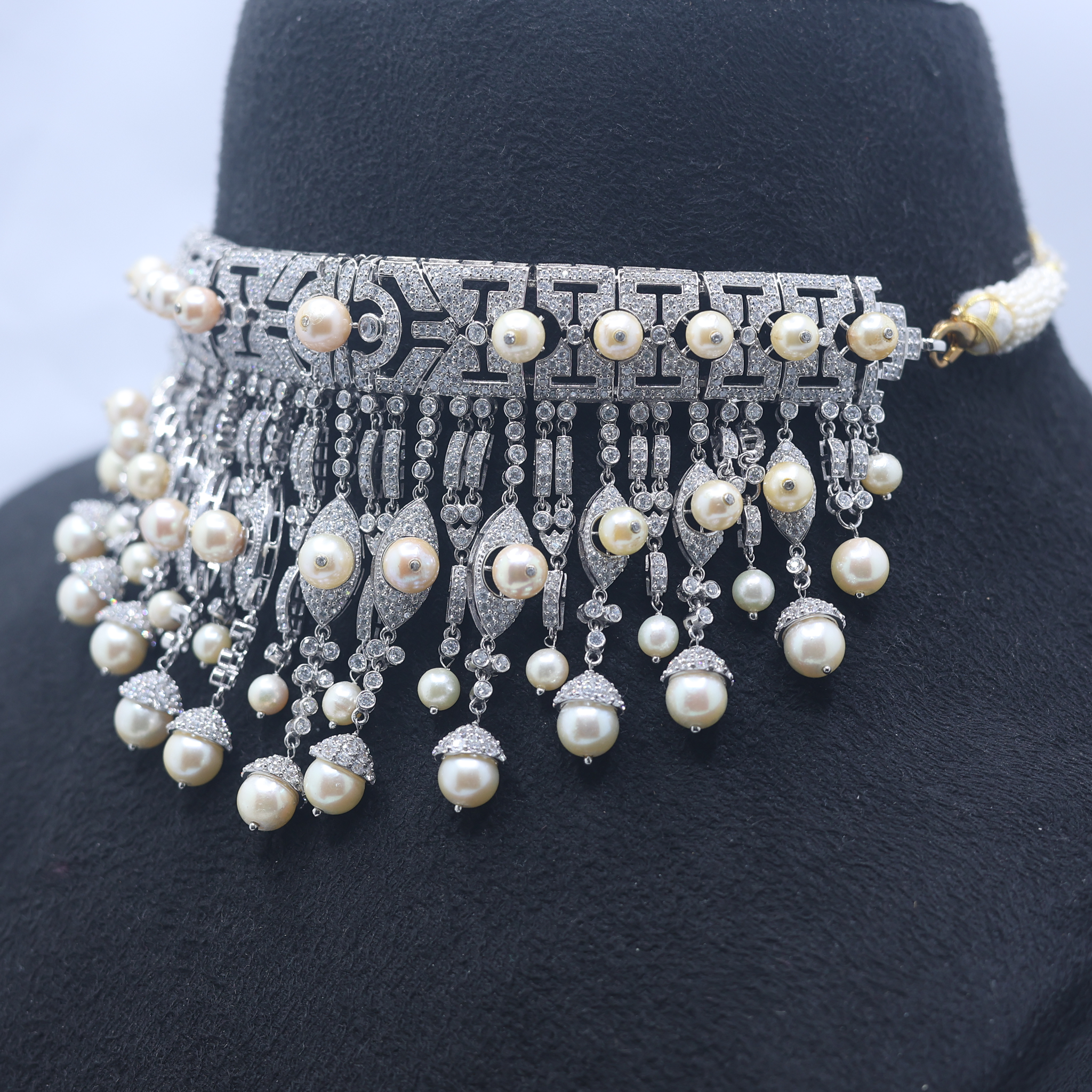 Pearl Choker with American Diamonds