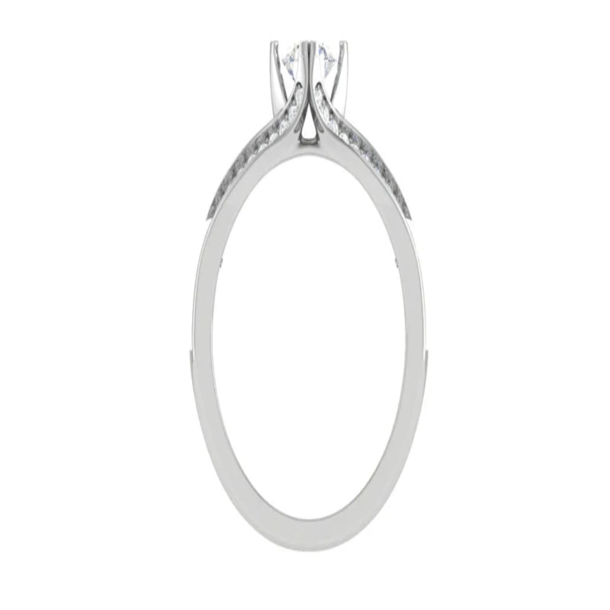 White Gold Adjustable Silver Open Split Shank Bridal Round Cut Ring For Woman