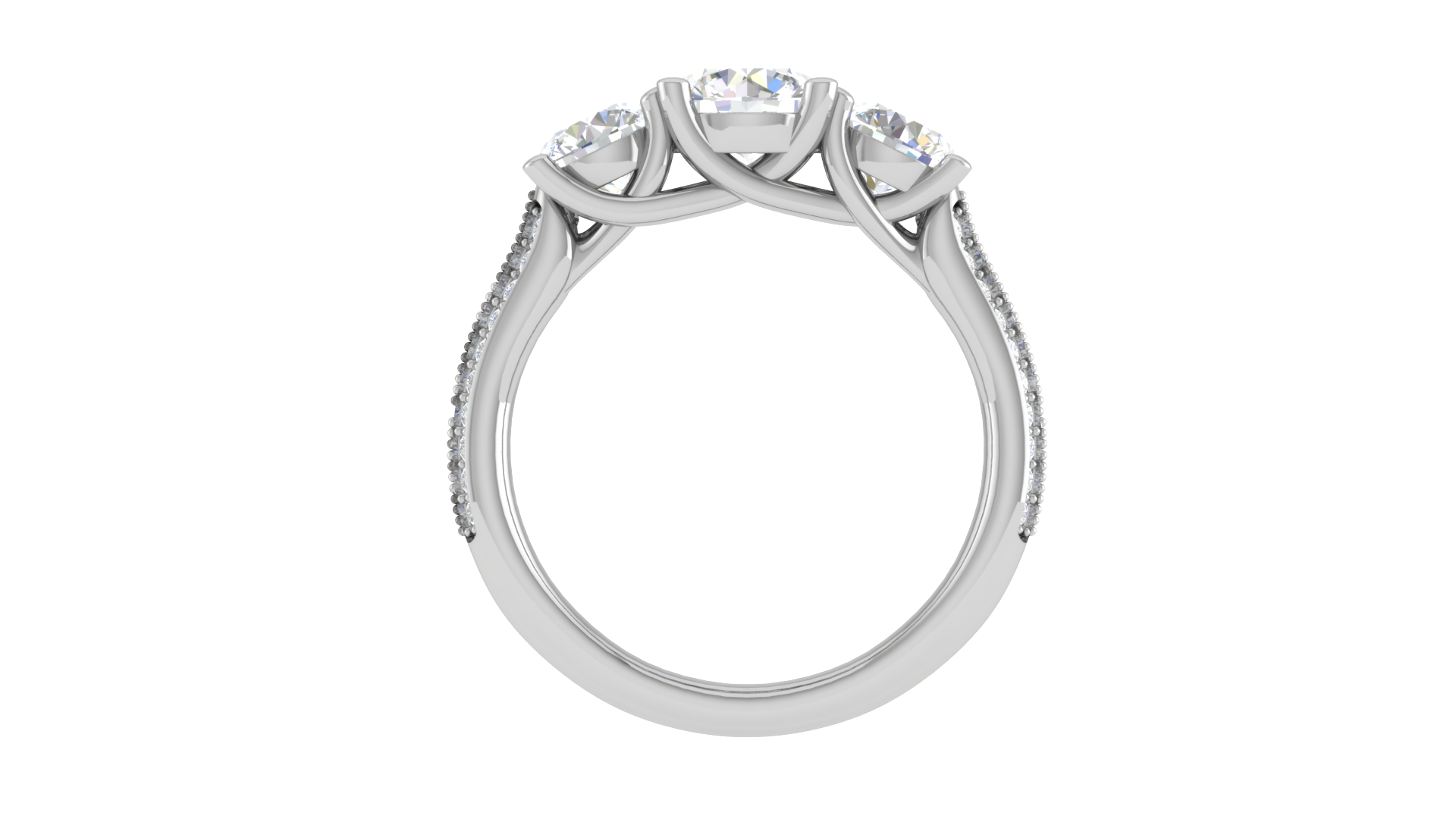 Triple Round Cut Diamond White Gold Adjustable Silver Pave Ring For Women