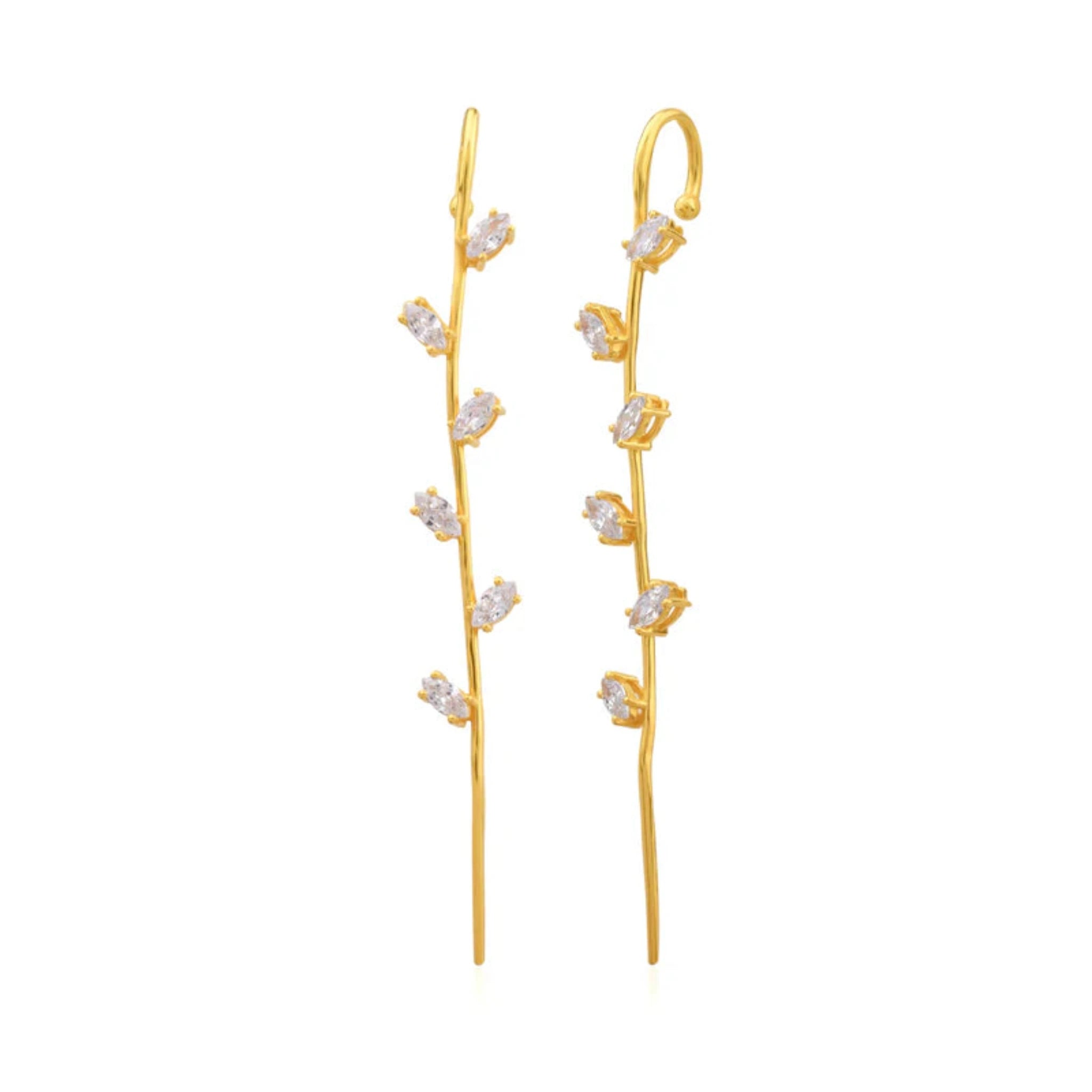 Silver Marquise Dangling Crystal Long Linear Vine Yellow Gold Drop Earrings For Woman