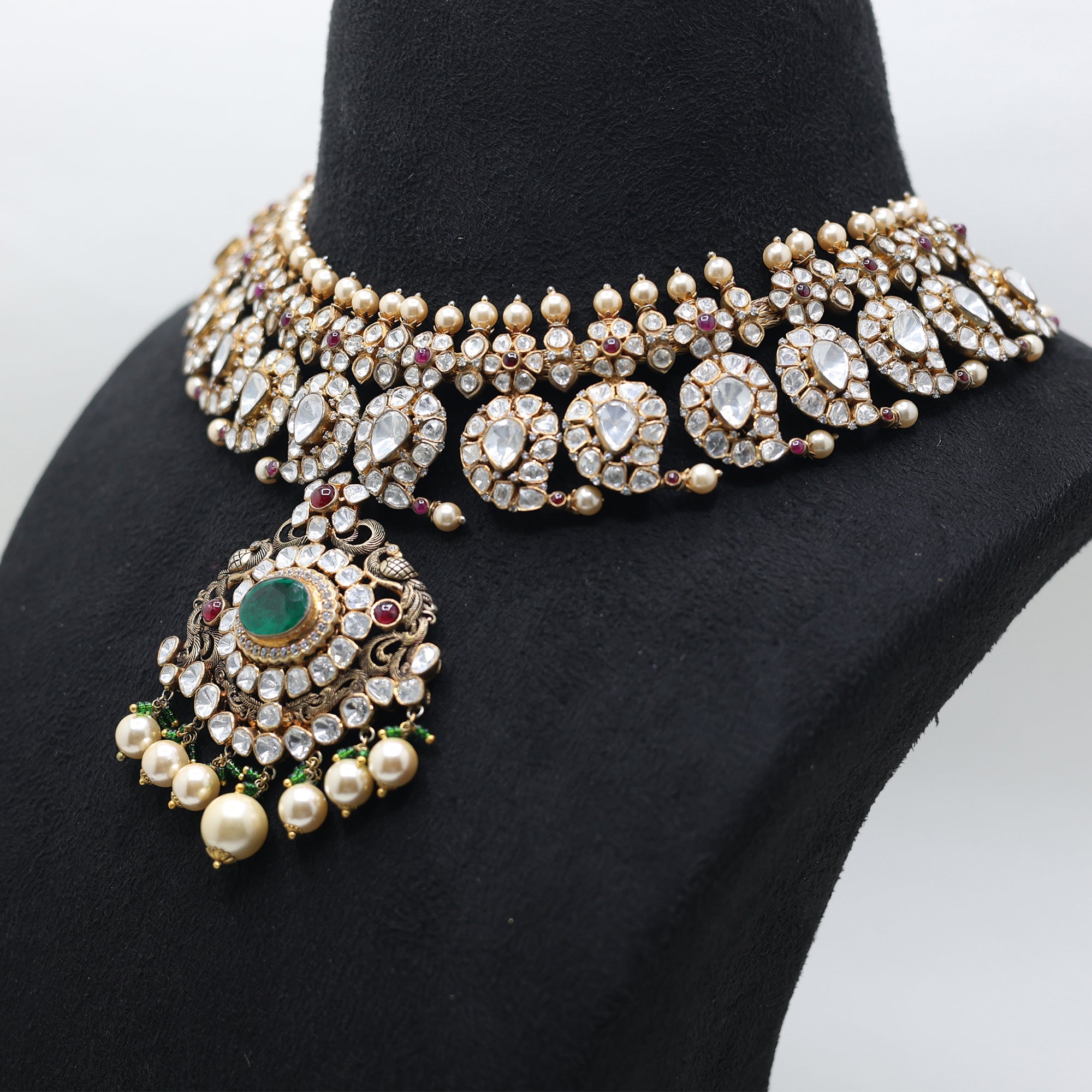 Antique Gold Plated Mango Polki Necklace