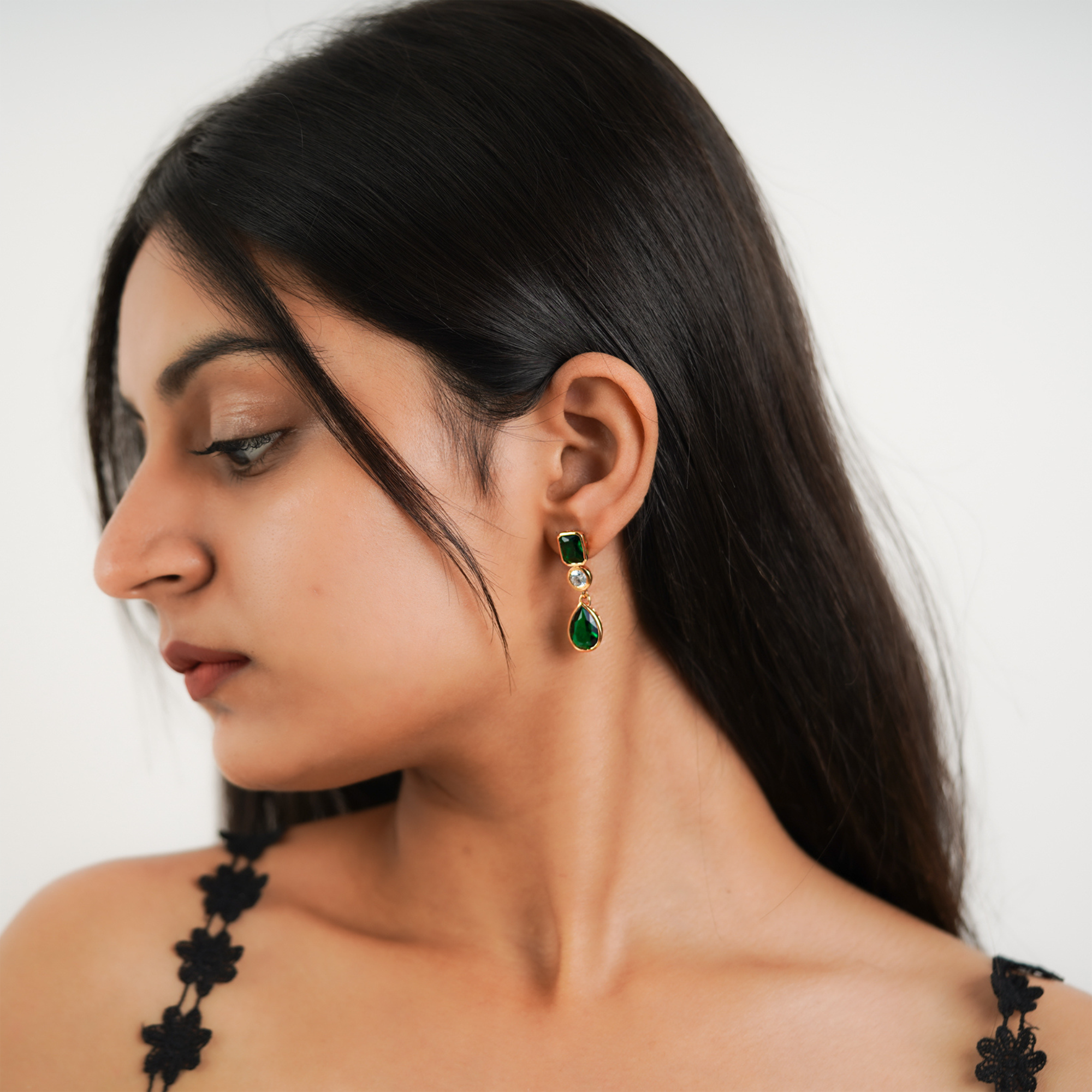 Green Pearl Dangle Earrings