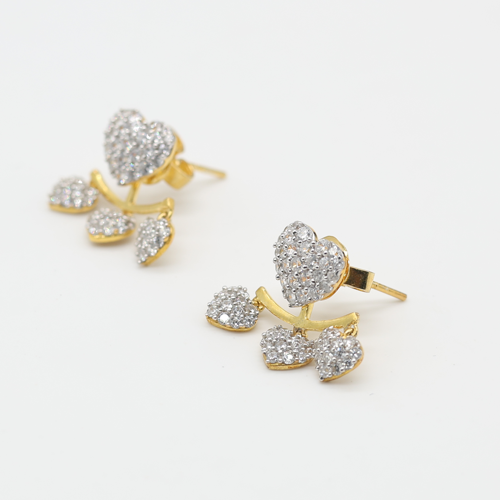 Sparkling Heart Drop Silver Yellow Gold Earring For Women