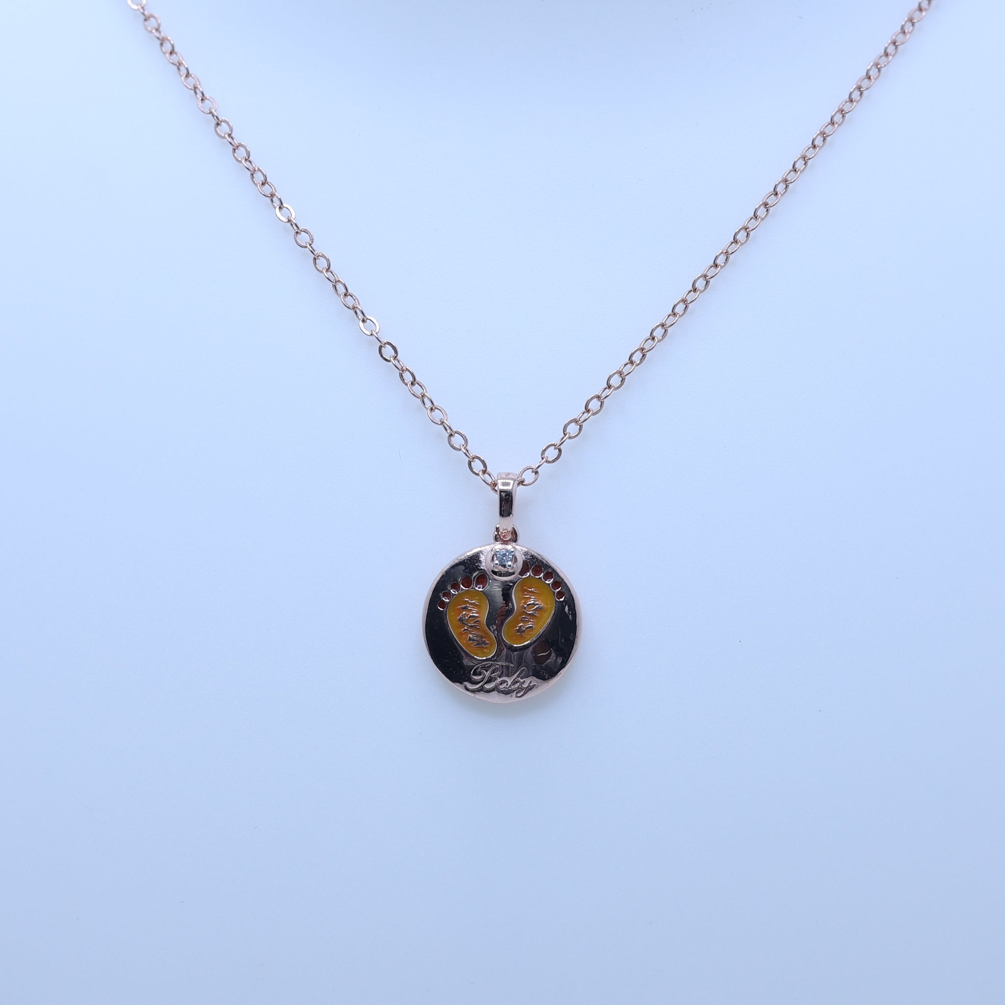 Diamond Accent Silver Rose Gold Sentimental Baby Footprint Pendant for Kids