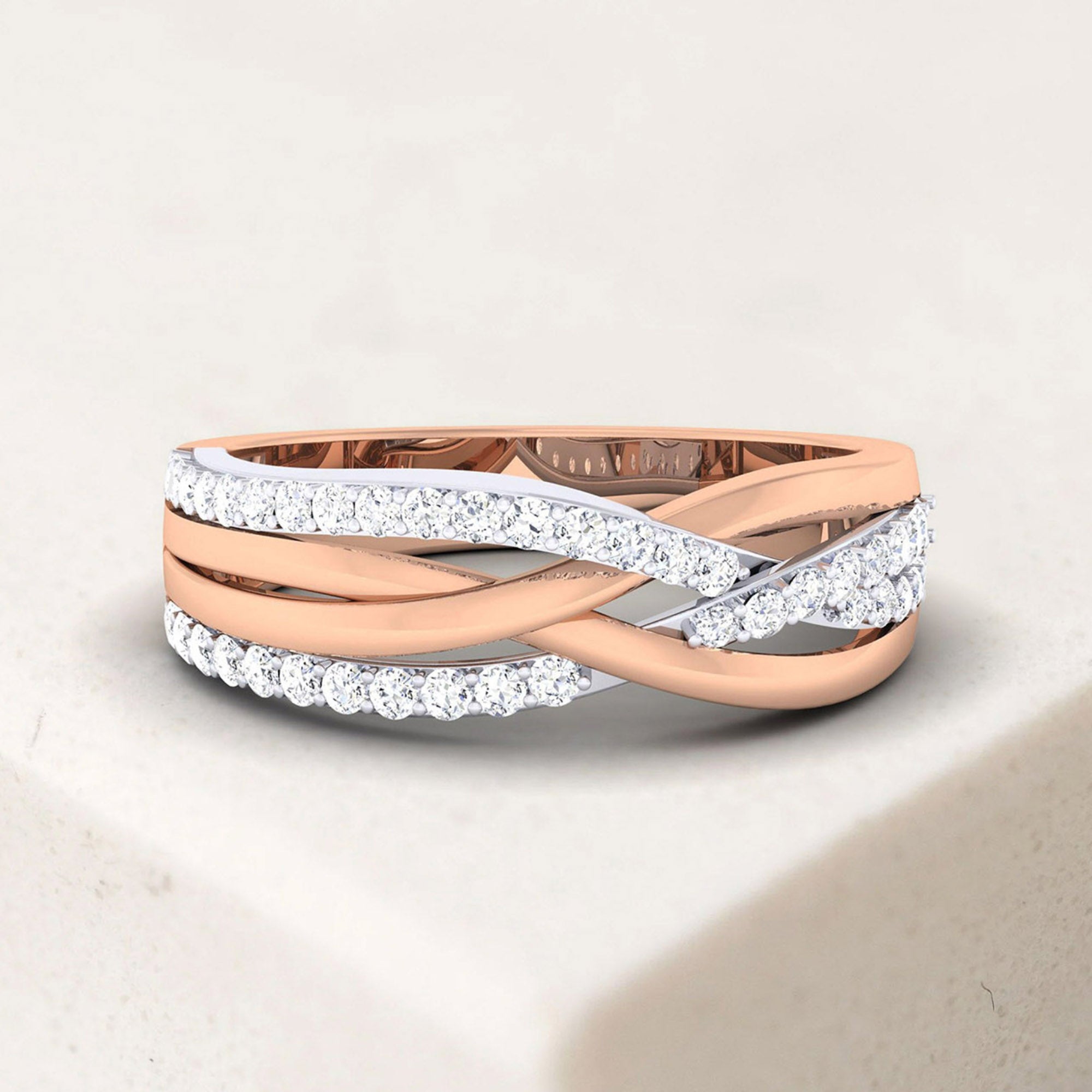 Overlapping Band Ring with Diamonds