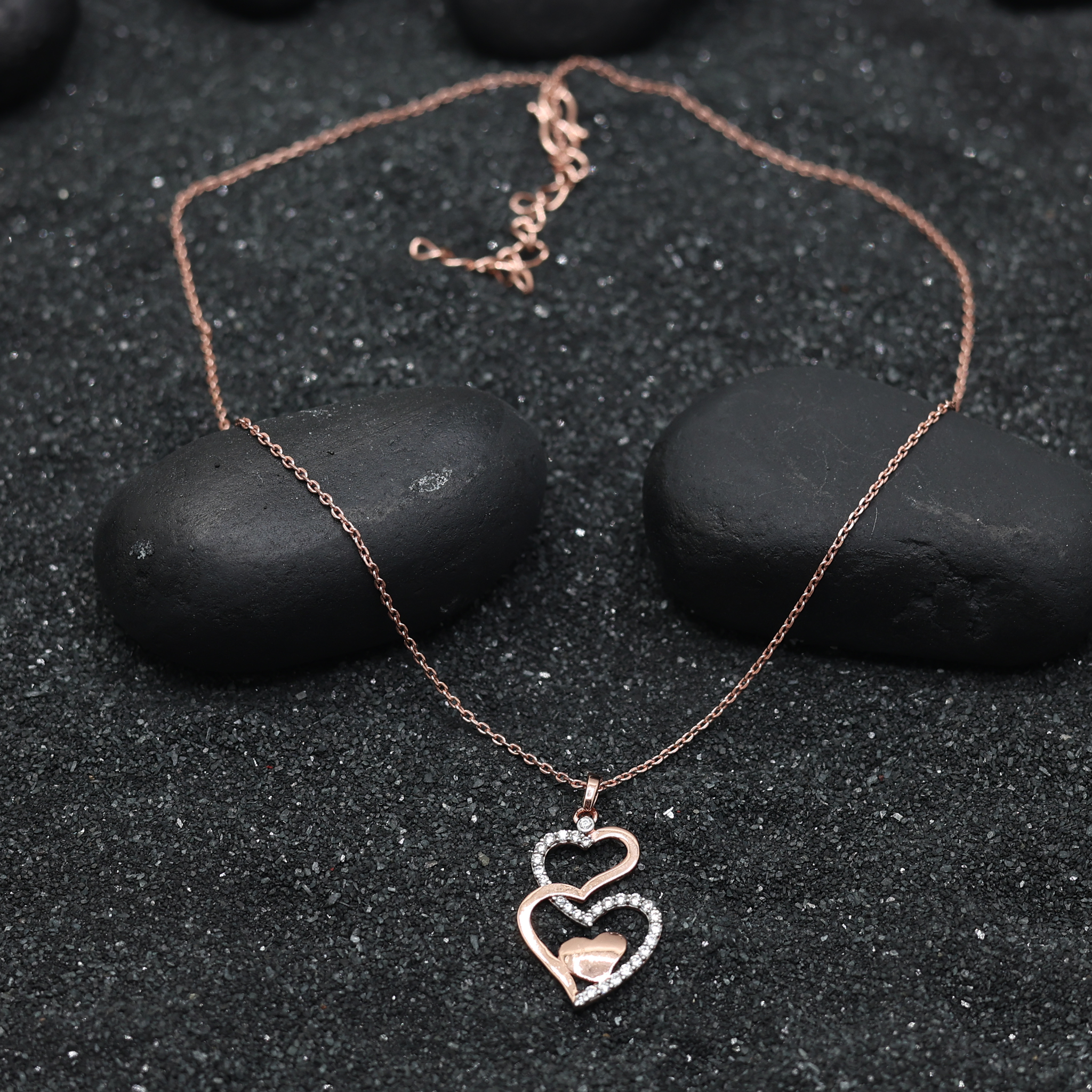 Silver Elegant Adjustable Heart Layer Rose Gold Pendant For Women