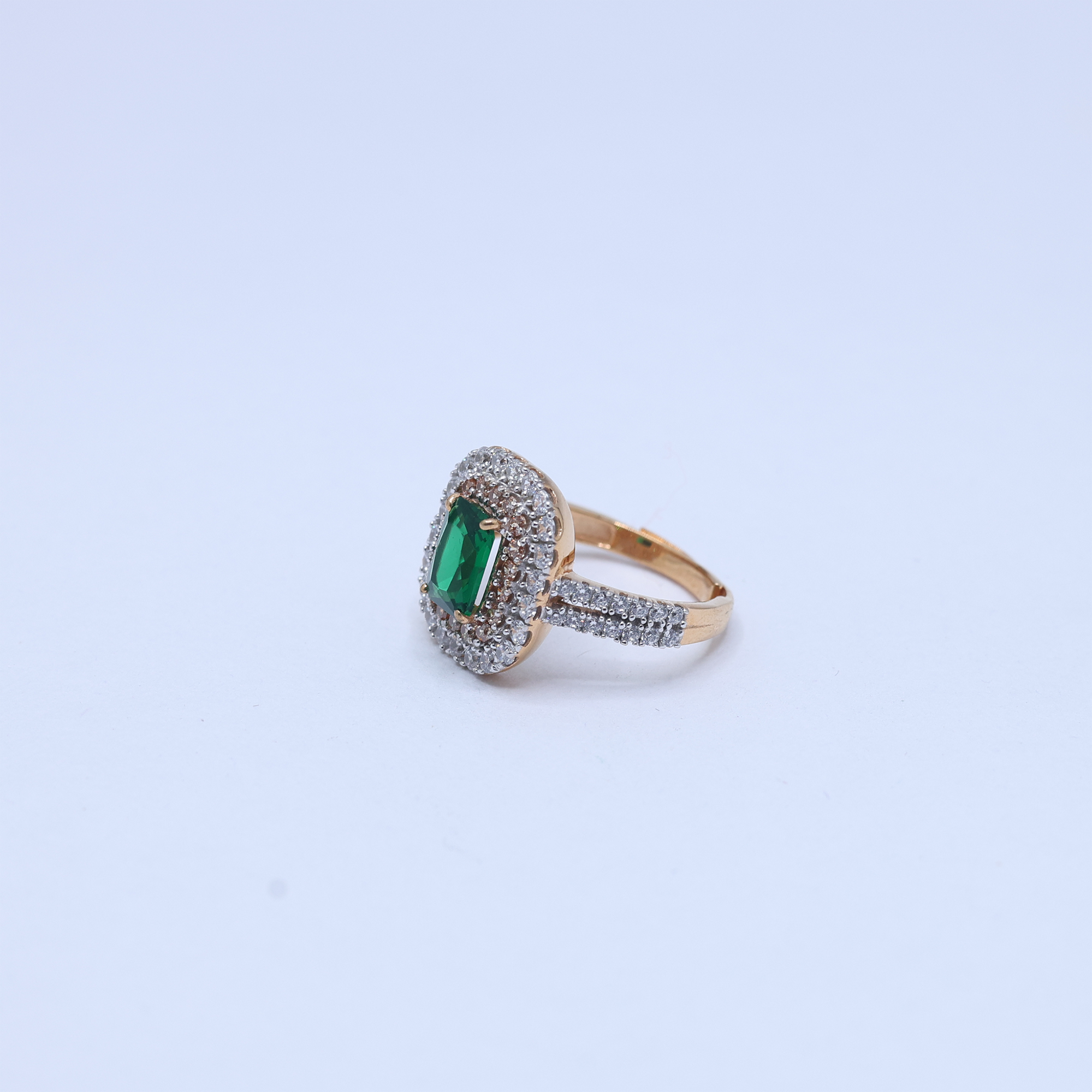 Rose Gold Plated Emerald Double Halo Ring