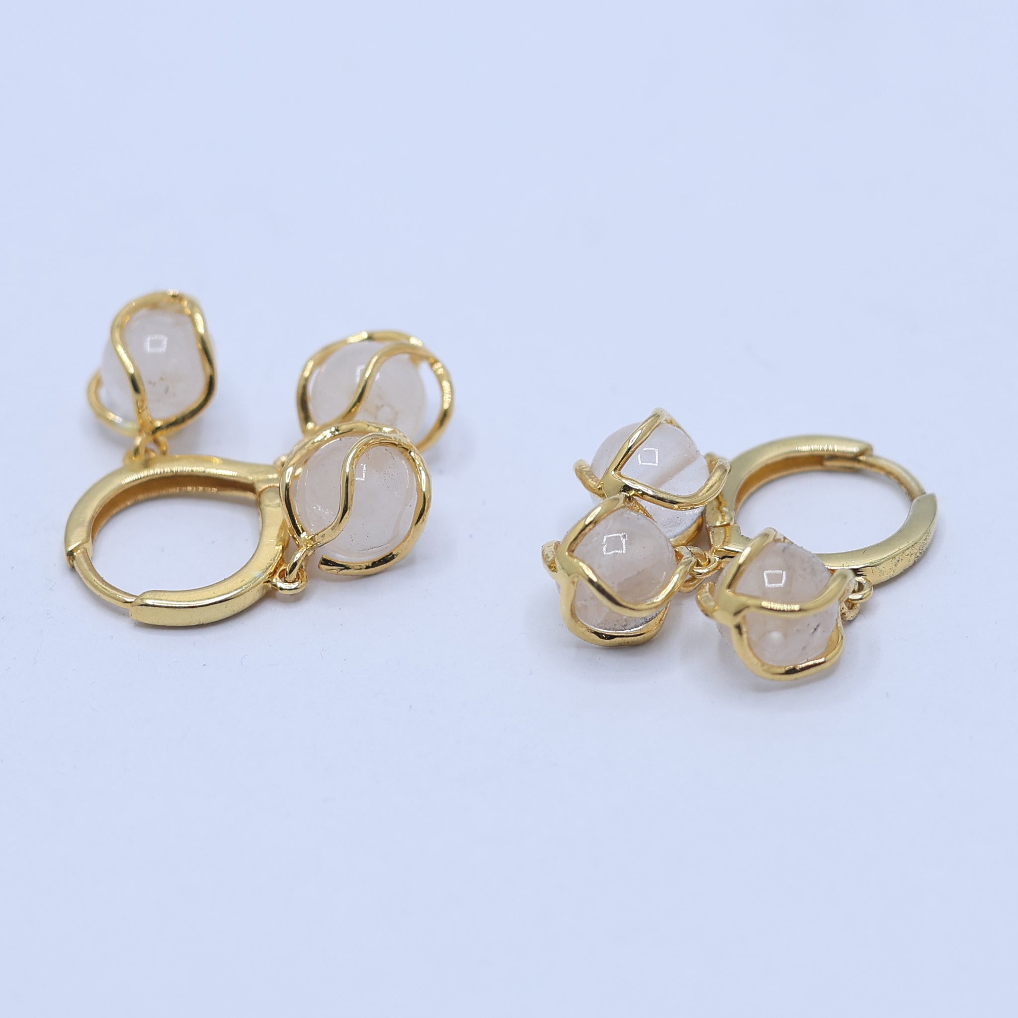 Silver Triple Dangling Hoops Overlapping Loops Yellow Gold Earring For Woman