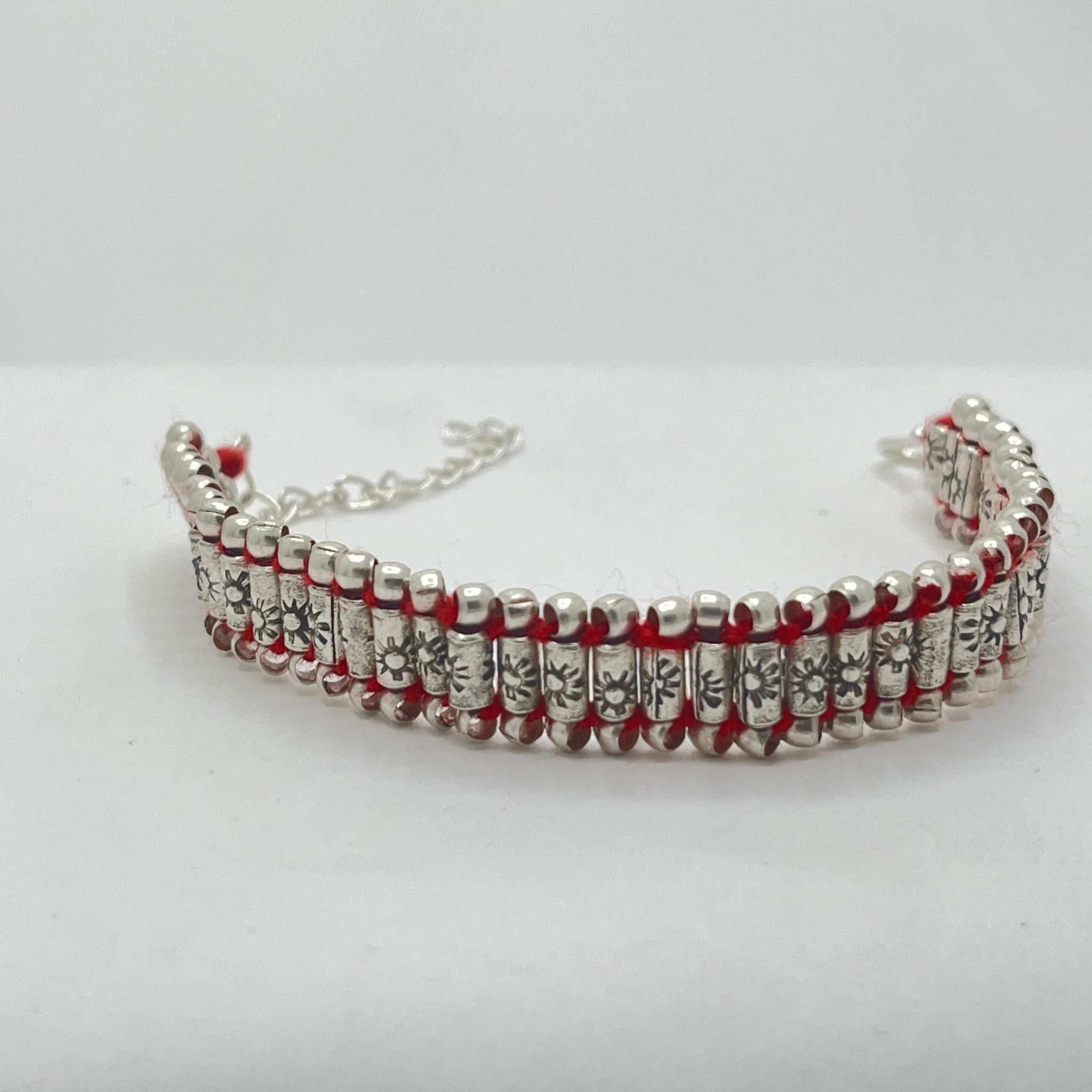 Beaded White Gold Silver Dainty Bracelet For Men
