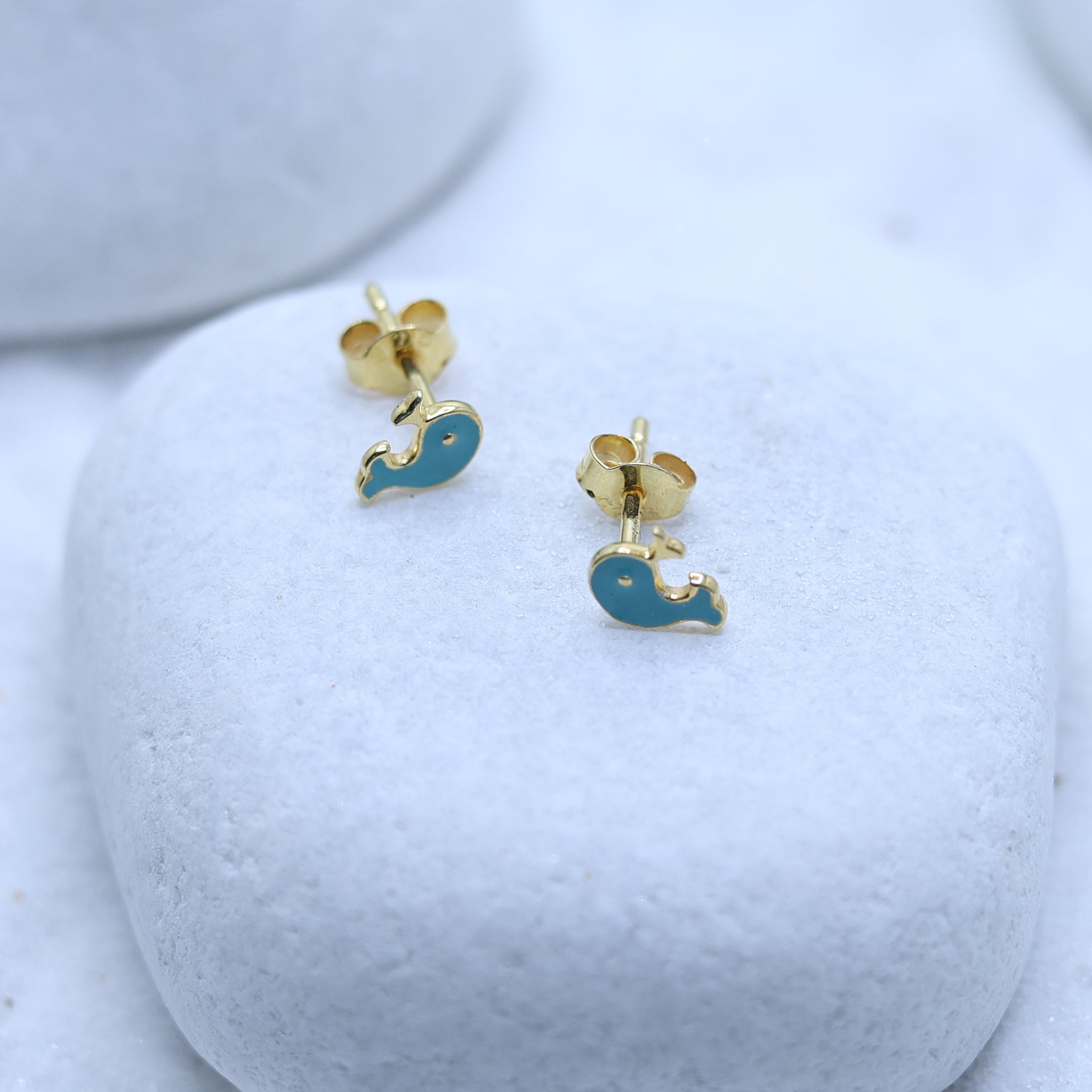 Blue Enamel Dolphin Girls Earrings