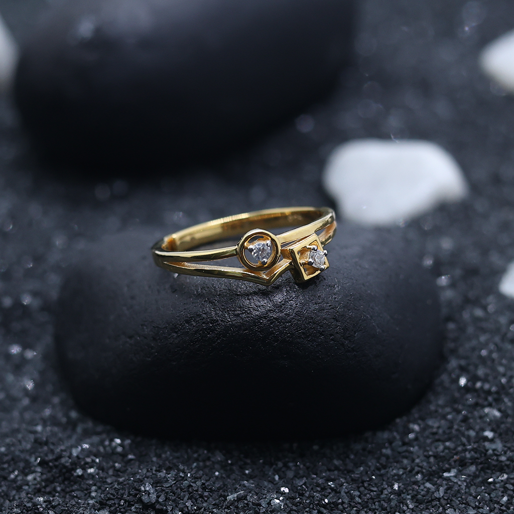 Silver Yellow Gold Adjustable Open Band Dual Bezel Diamond Accent Ring for Women