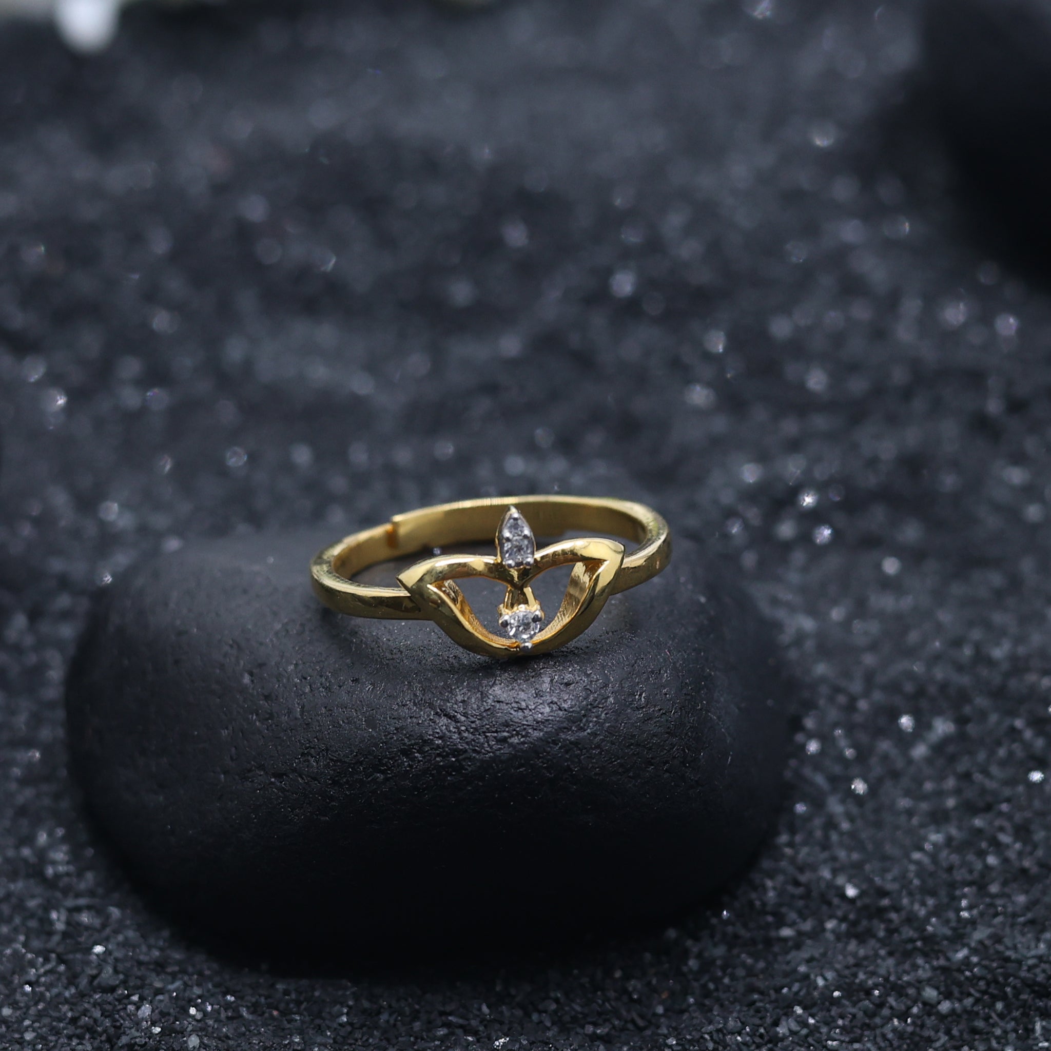 Silver Yellow Gold Adjustable Lotus Floral Cutout Inspired Diamond Accent Ring for Women