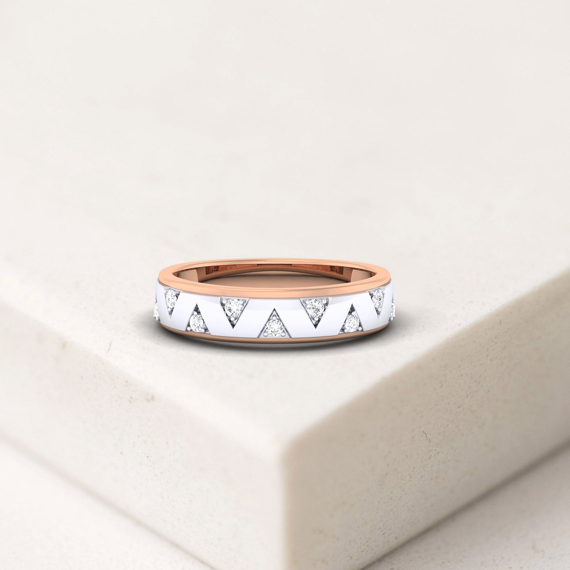 Adjustable Modern Silver Rose Gold Chevron Band