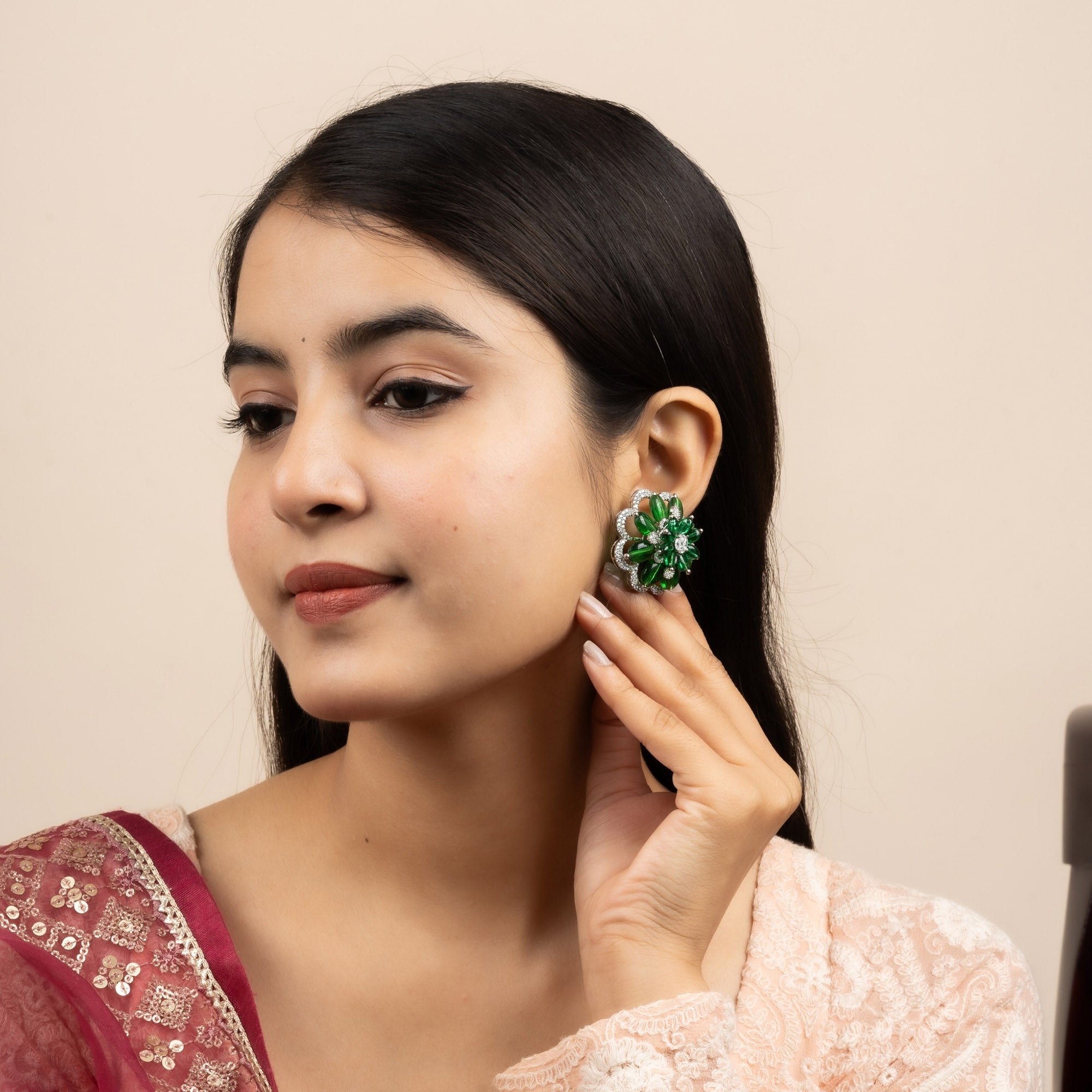 Radiant Green Flower Earring
