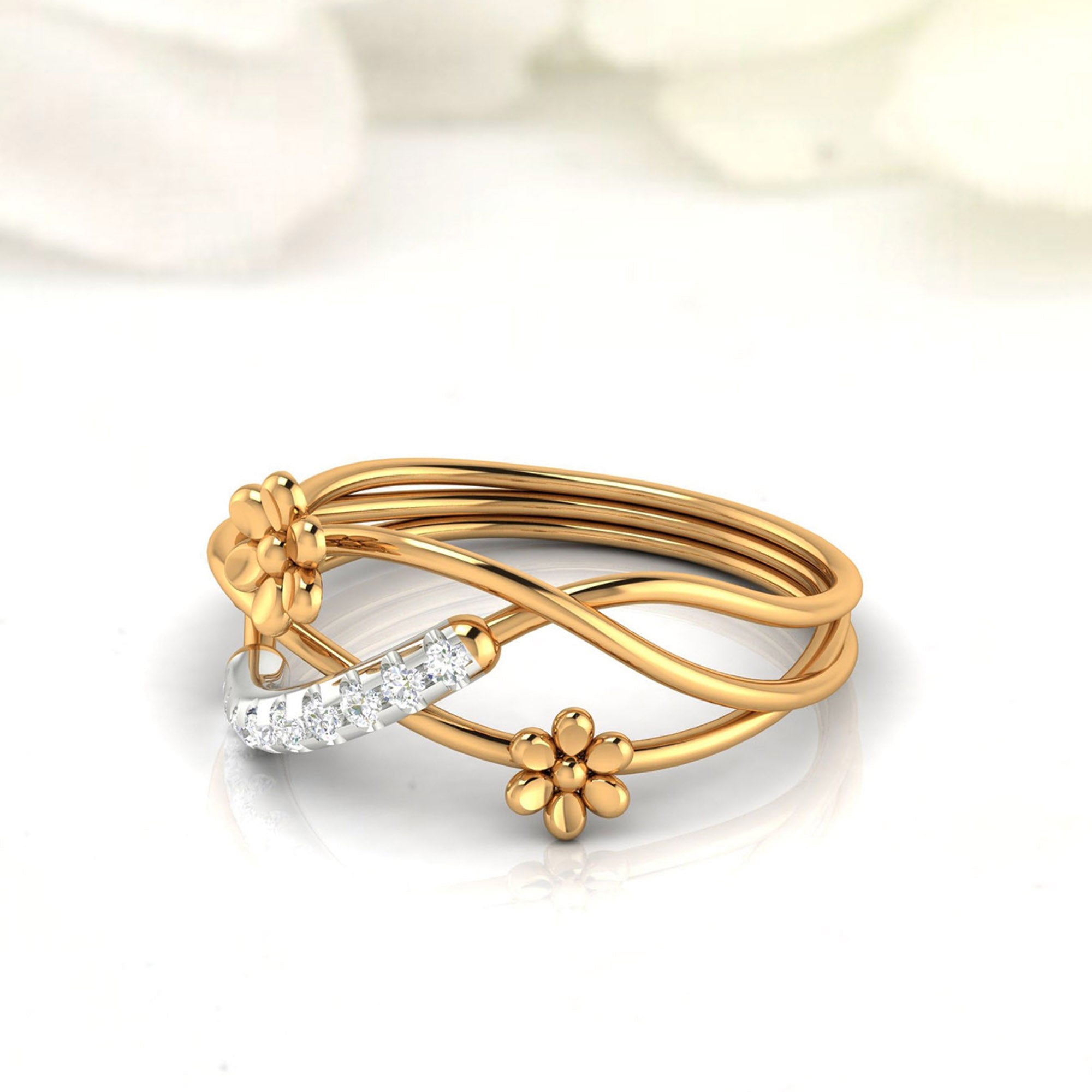 Gold Plated Floral Crossover Ring