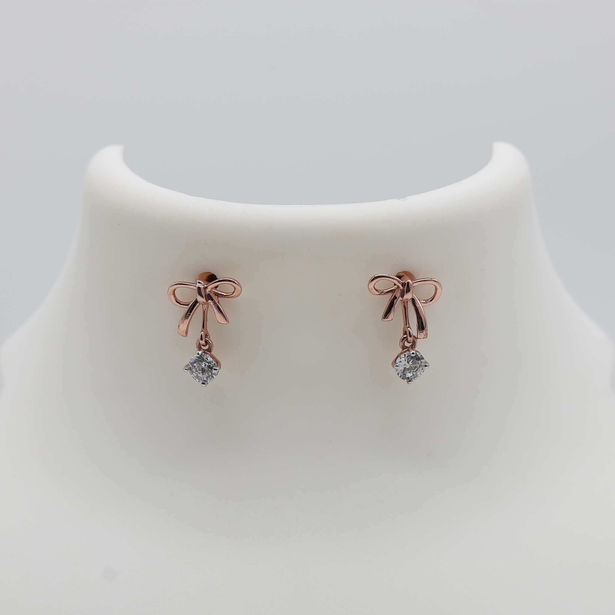 Radiant Bow Drop Silver Rose Gold Plated Earring For Women