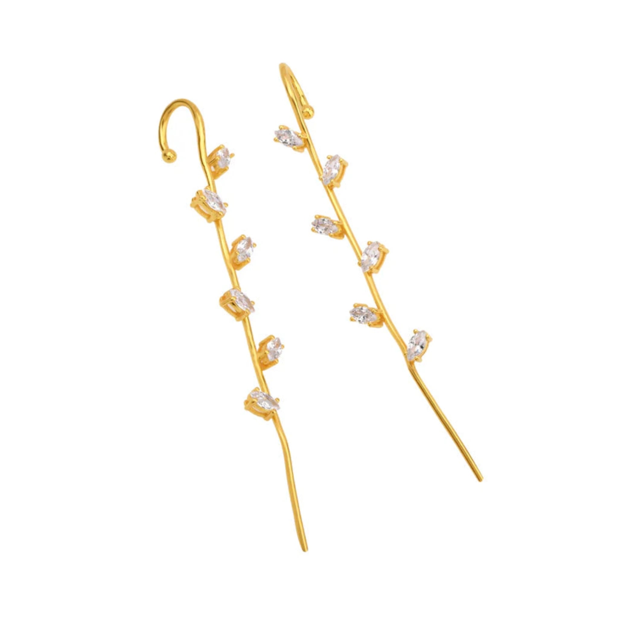 Silver Marquise Dangling Crystal Long Linear Vine Yellow Gold Drop Earrings For Woman