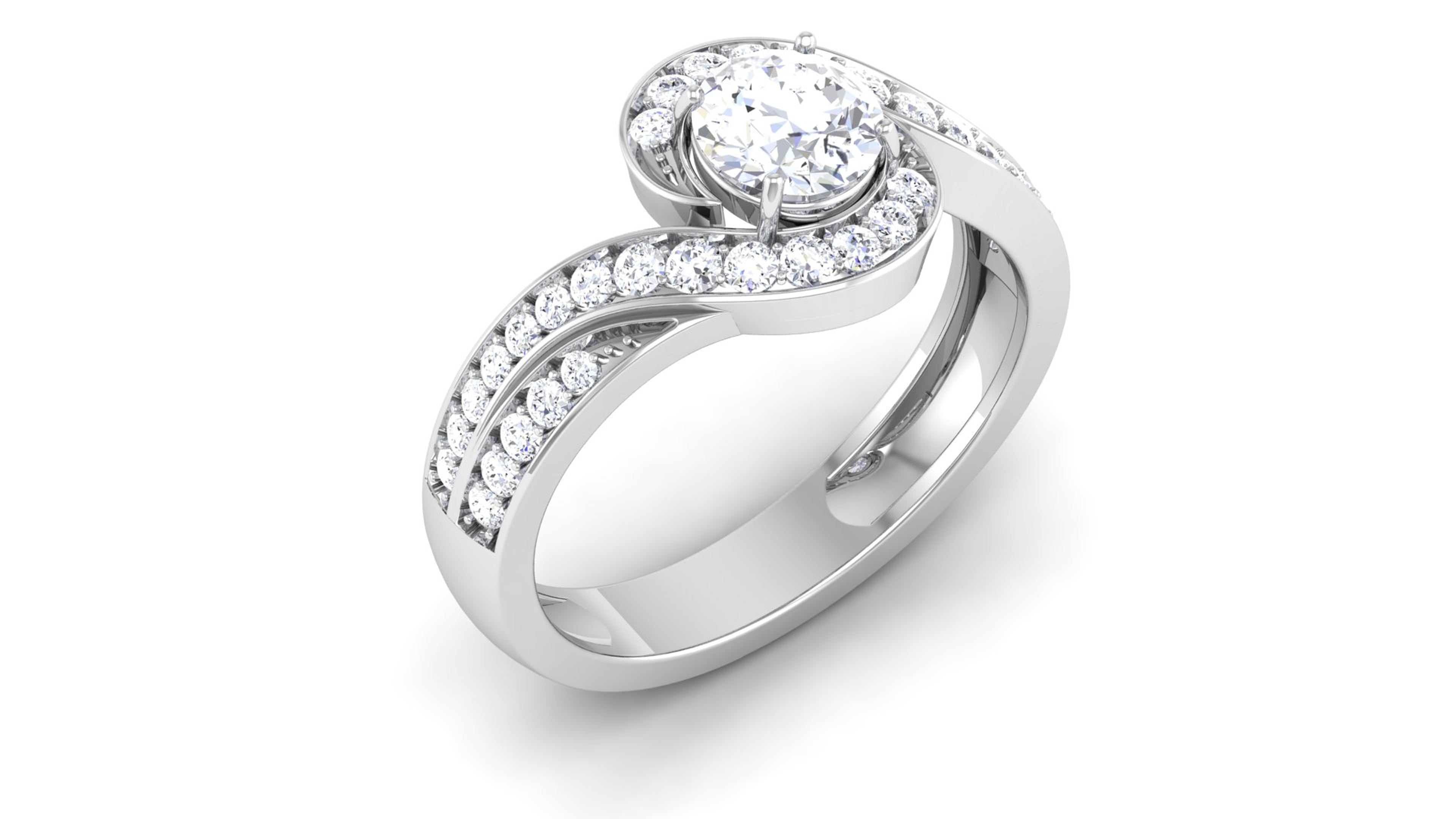 White Gold Adjustable Silver Twisted Band Bridal Solitaire Ring For Woman