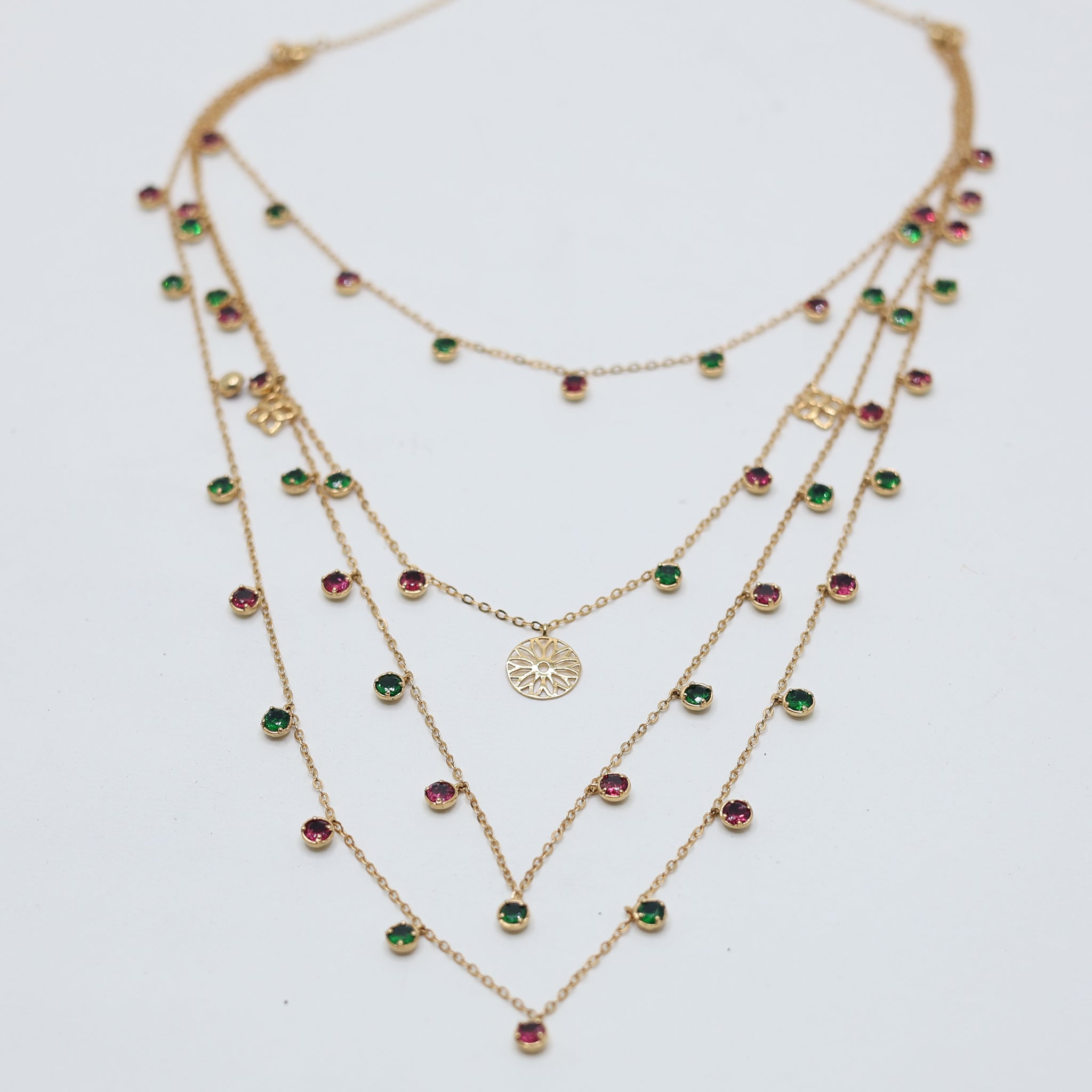 Multi Layered Gemstone Gold Necklace