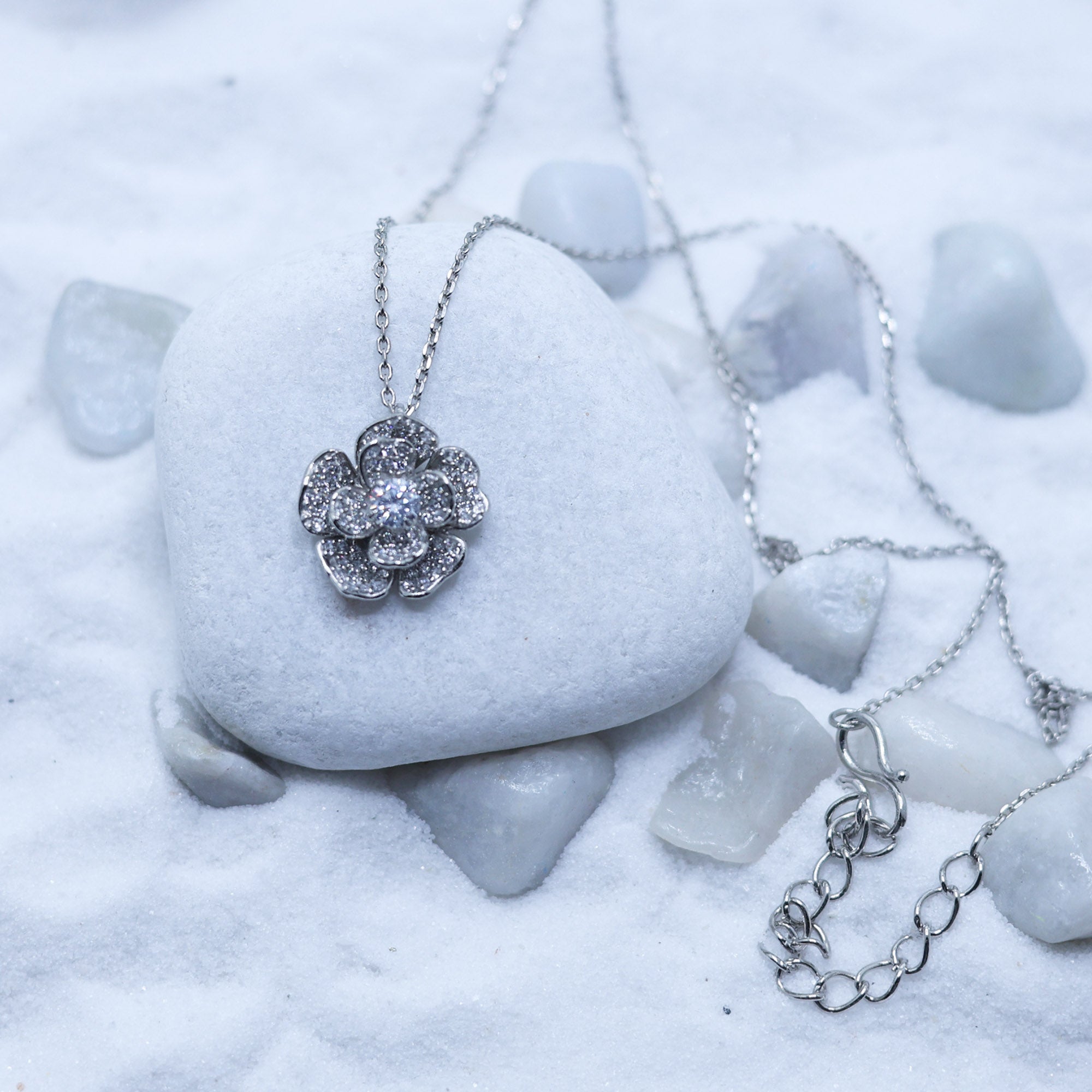 Dainty Silver Flower Pendant