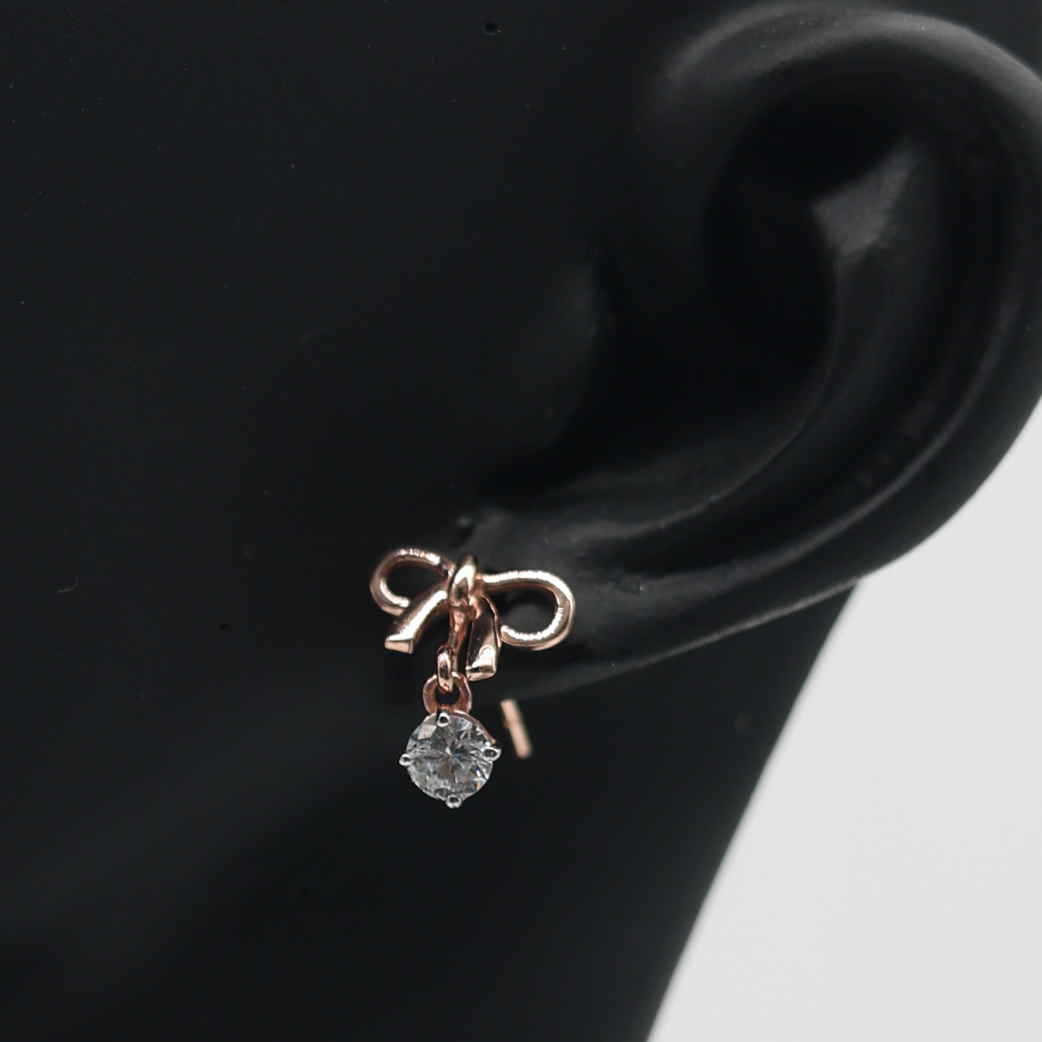 Radiant Bow Drop Silver Rose Gold Plated Earring For Women
