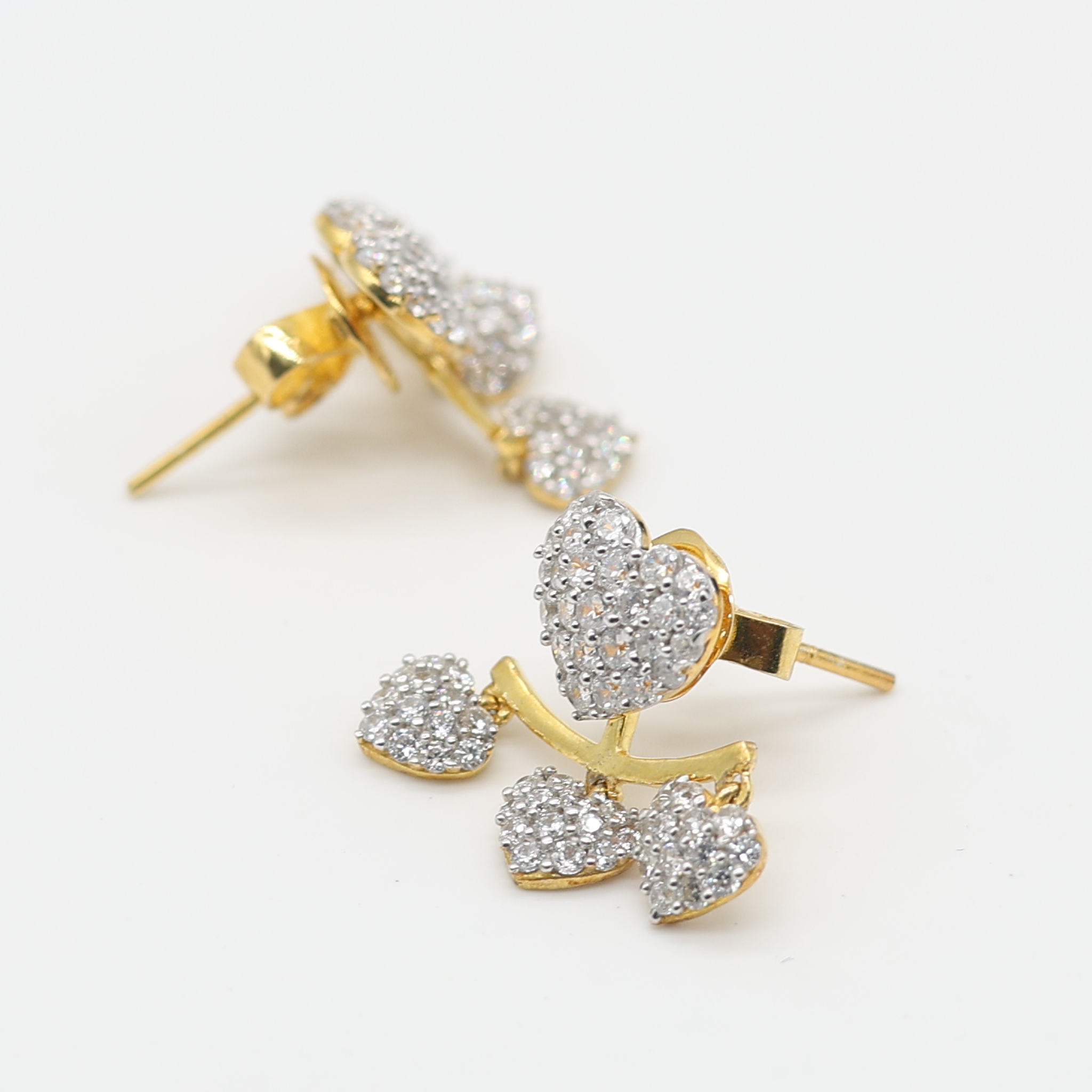Sparkling Heart Drop Silver Yellow Gold Earring For Women