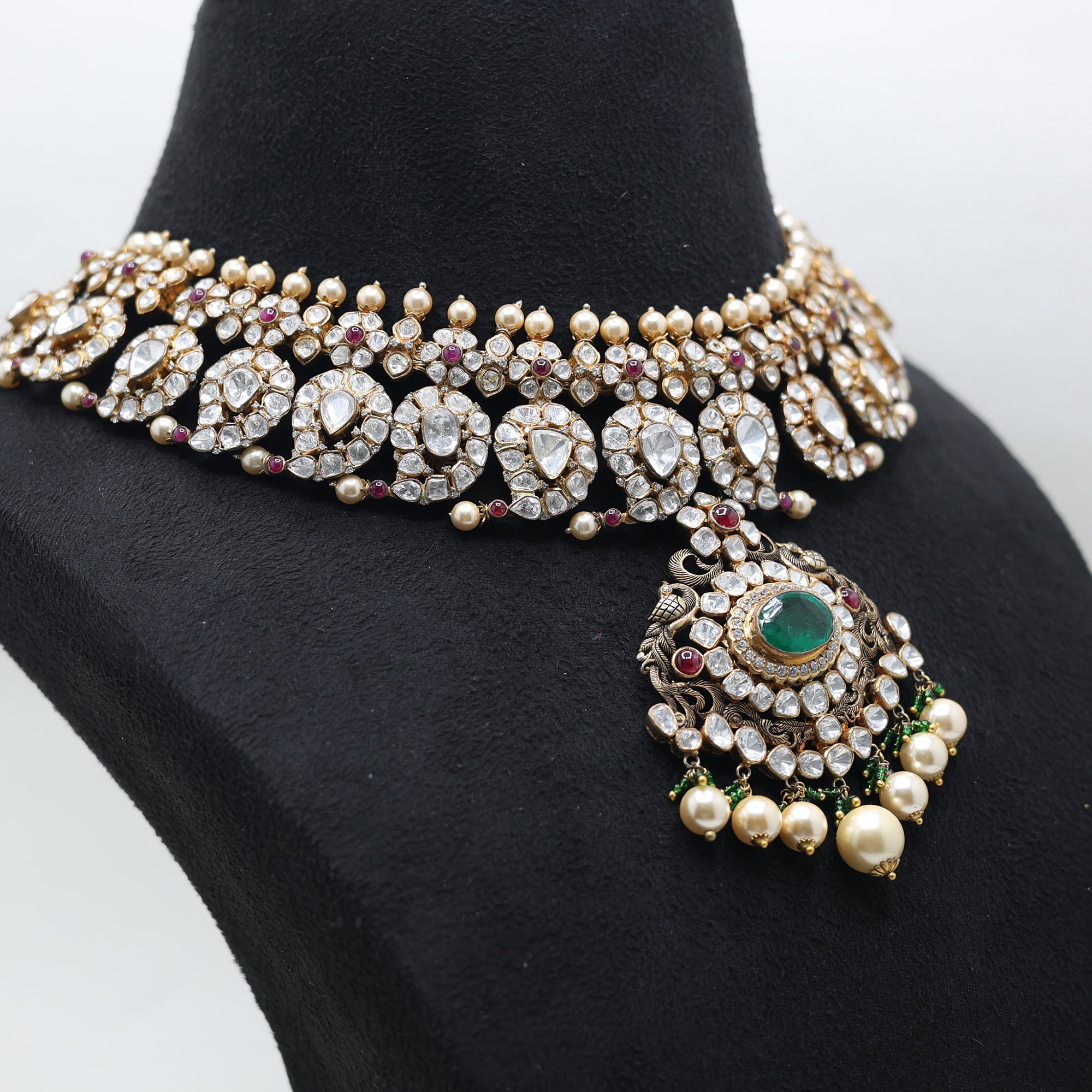Antique Gold Plated Mango Polki Necklace