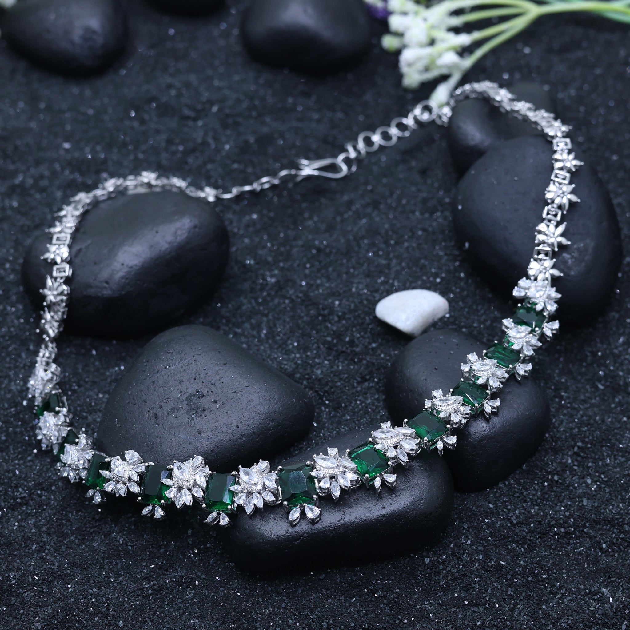 Emerald and American Diamond Necklace