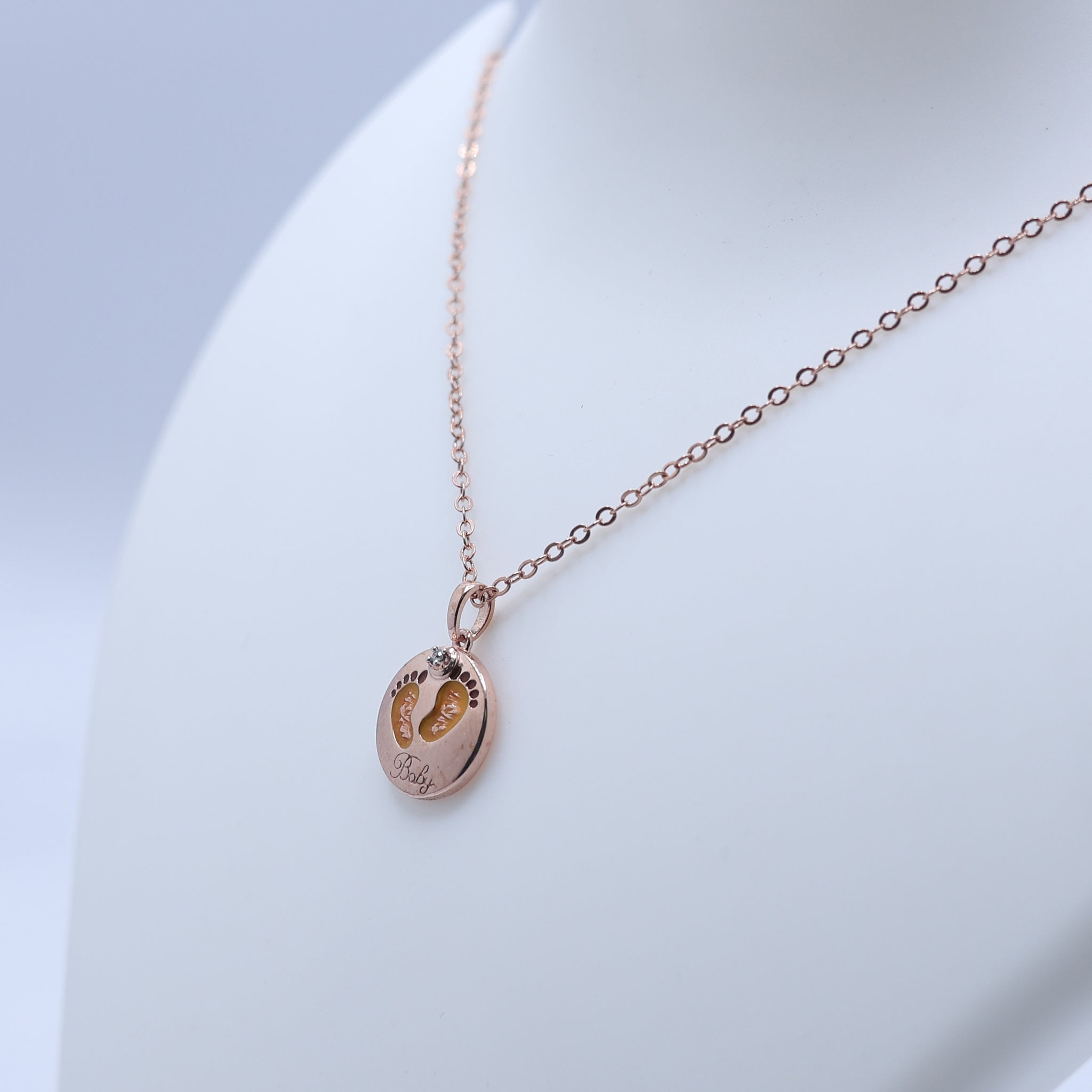 Diamond Accent Silver Rose Gold Sentimental Baby Footprint Pendant for Kids