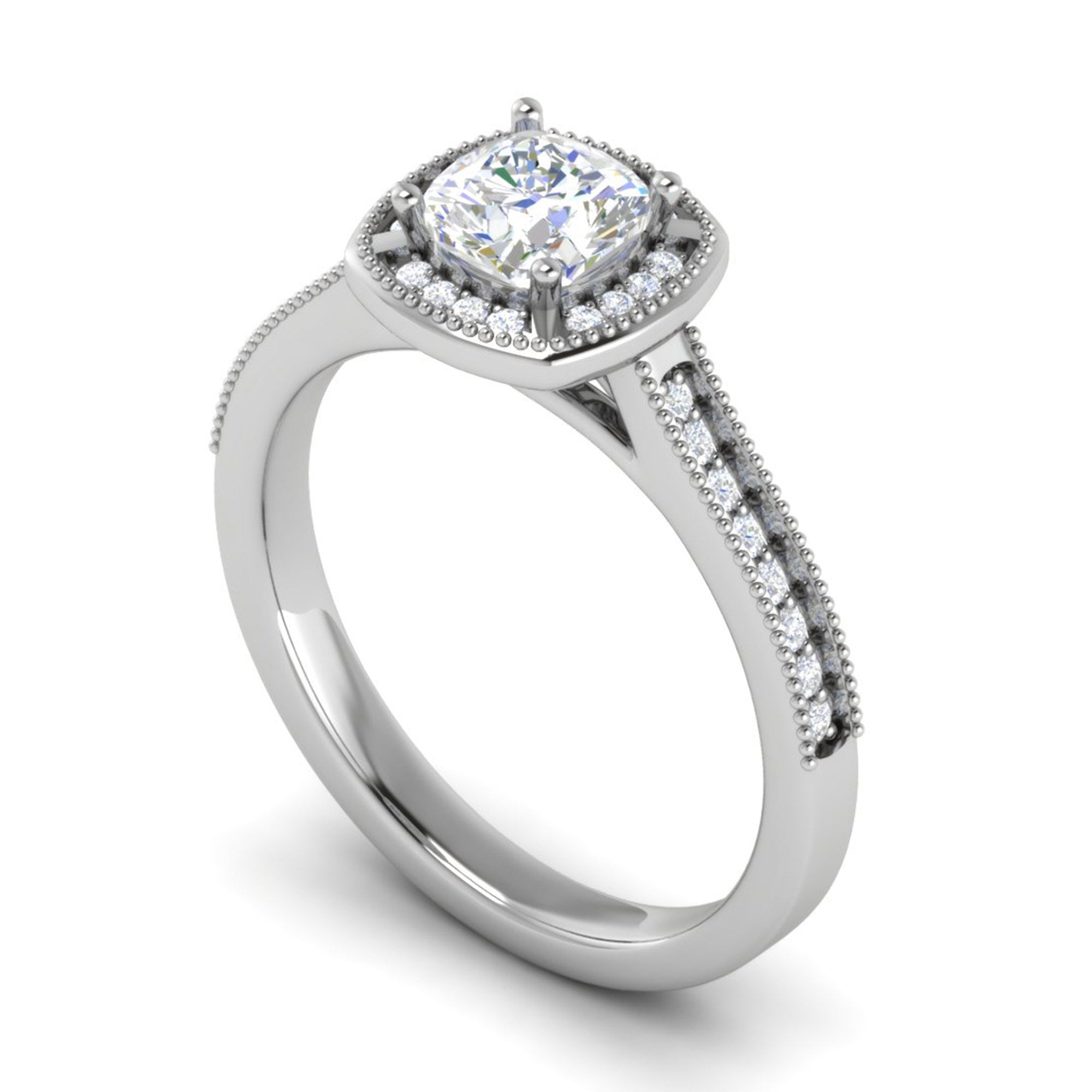 Cushion Halo Milgrain Silver Ring