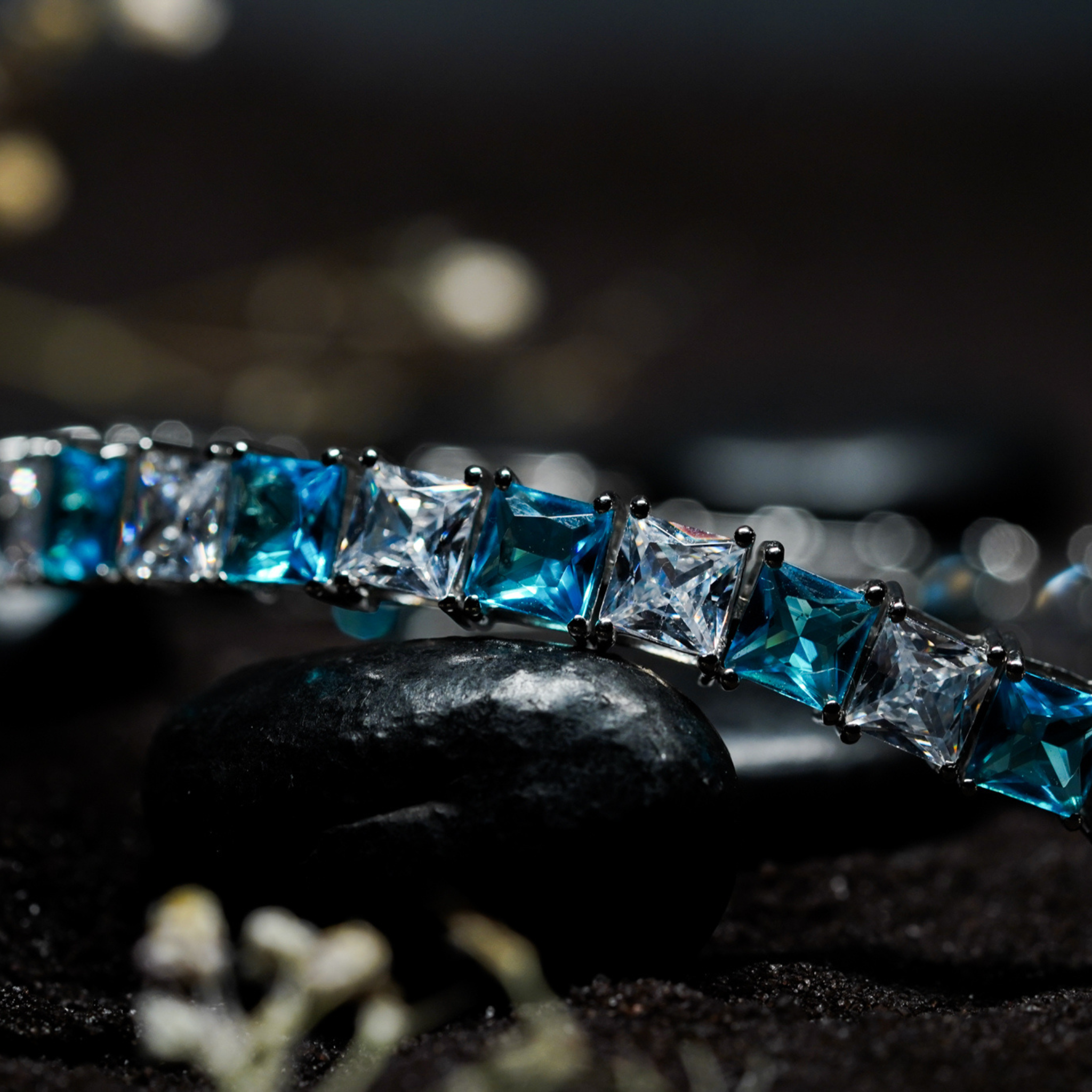 Princess Cut Tennis Aquamarine Diamond Bracelet