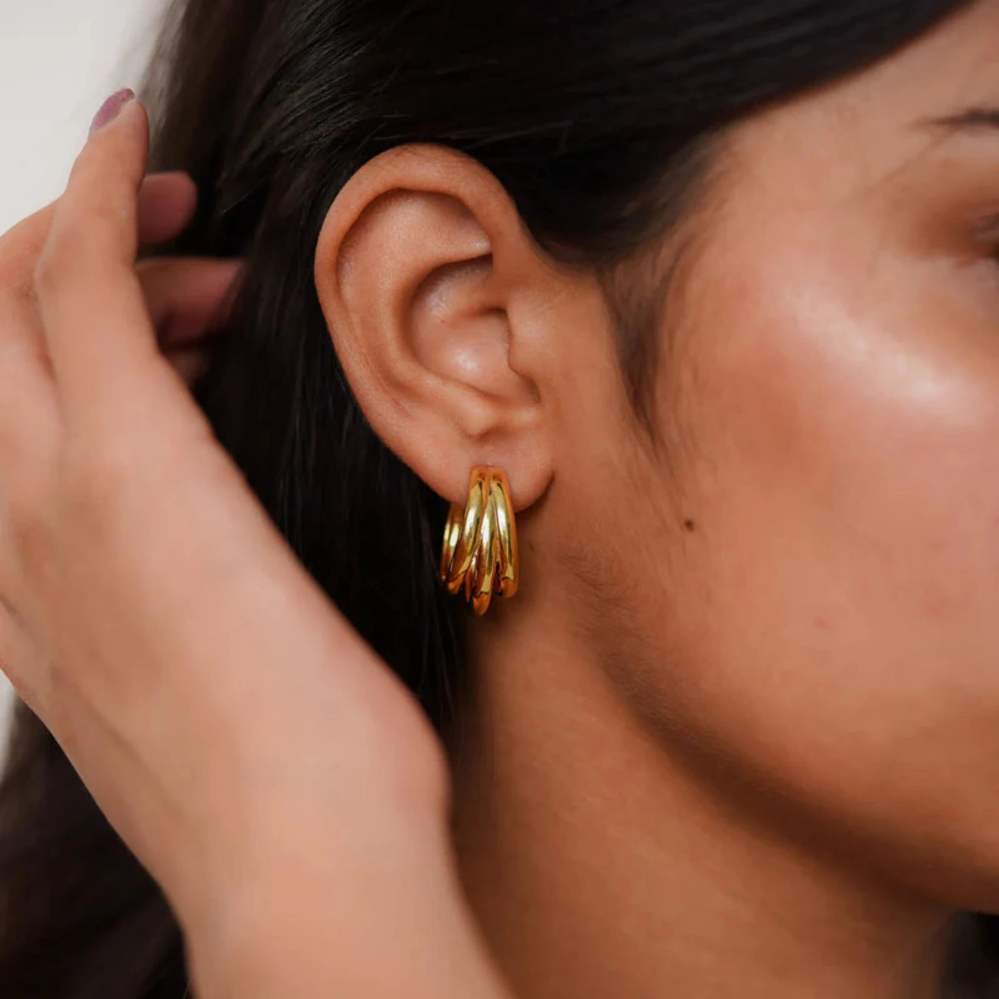 Silver Statement Hoop Twisted Layered Yellow Gold Earring For Woman
