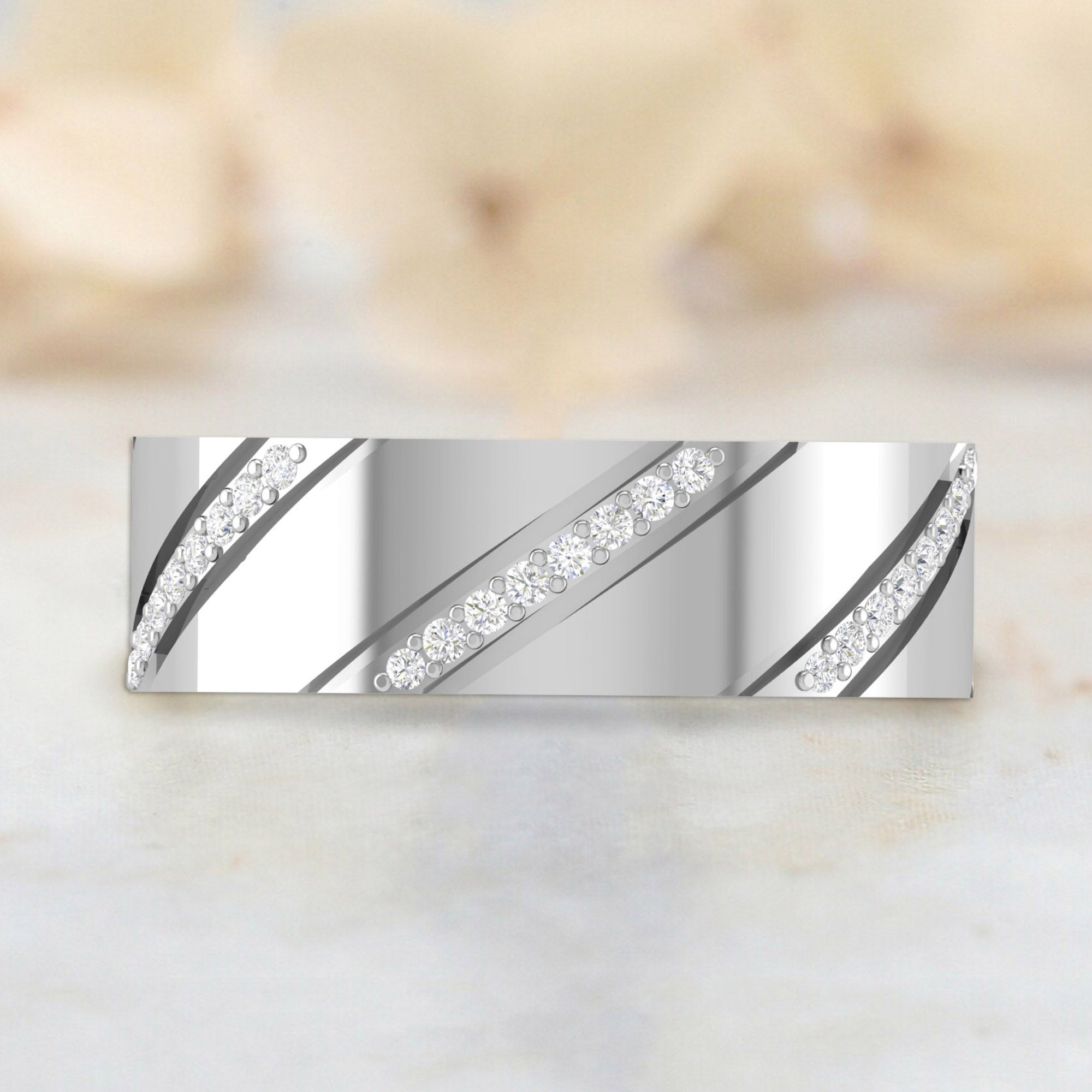 Unisex Striped Sterling Silver Band