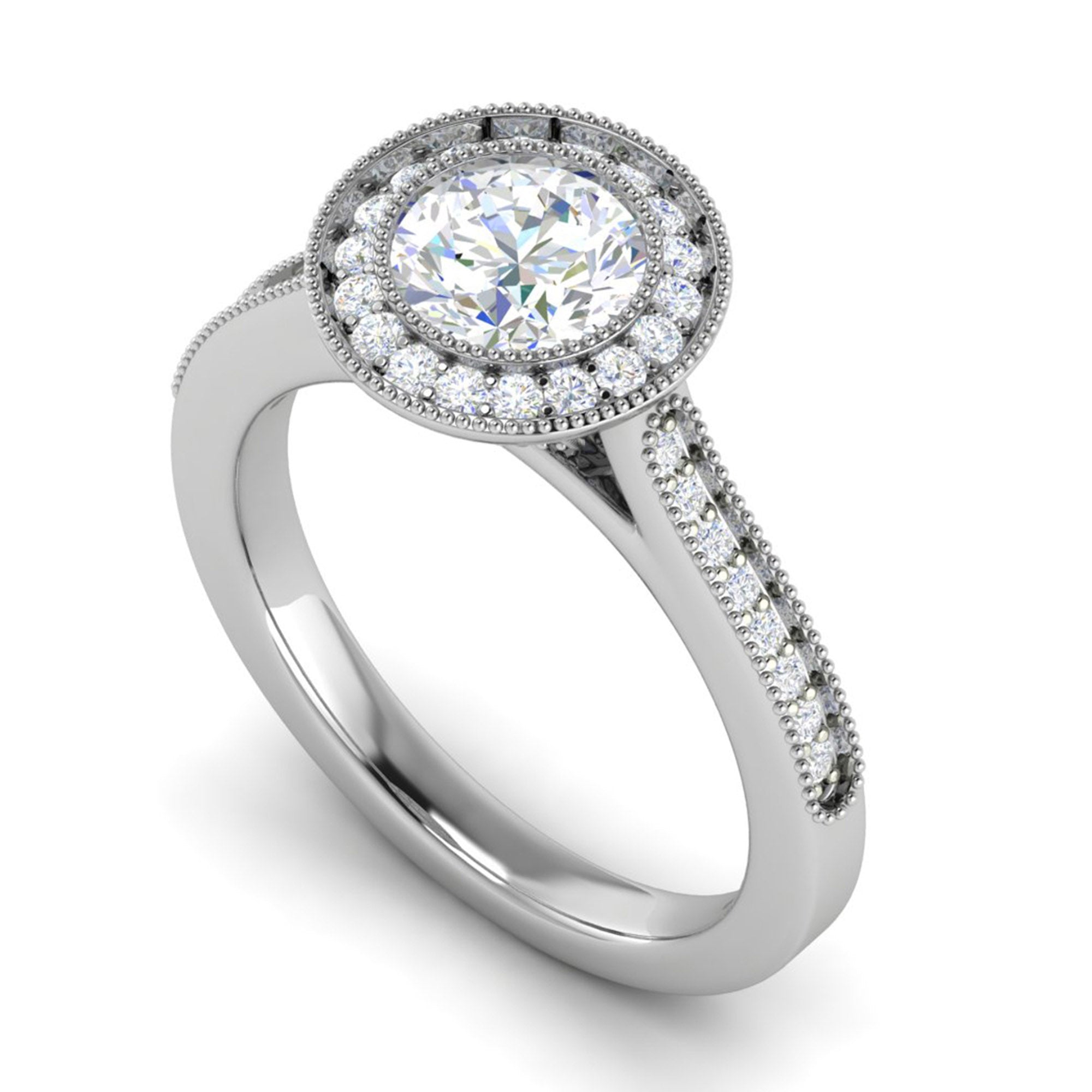 Elegant Milgrain Halo Solitaire Ring
