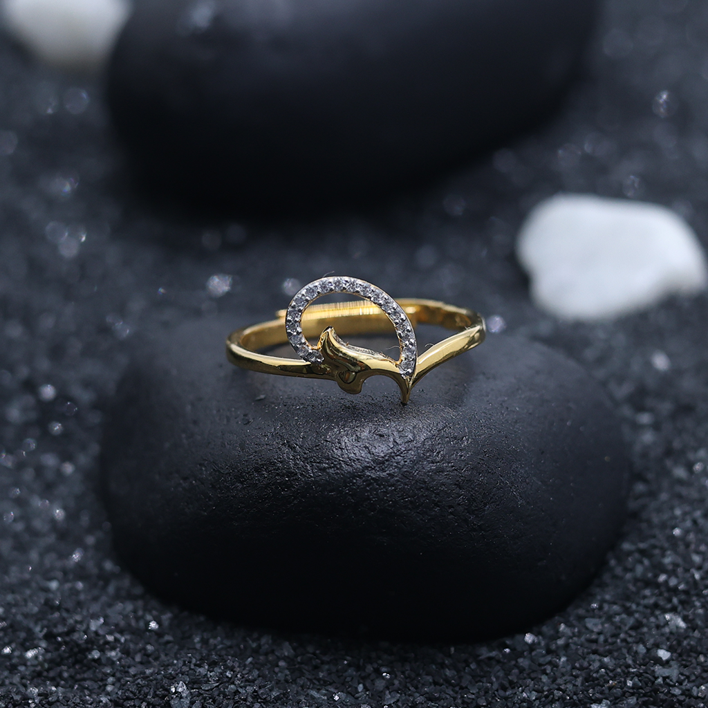 Silver Yellow Gold Adjustable Dolphin-Inspired Diamond Loop Ring For Woman