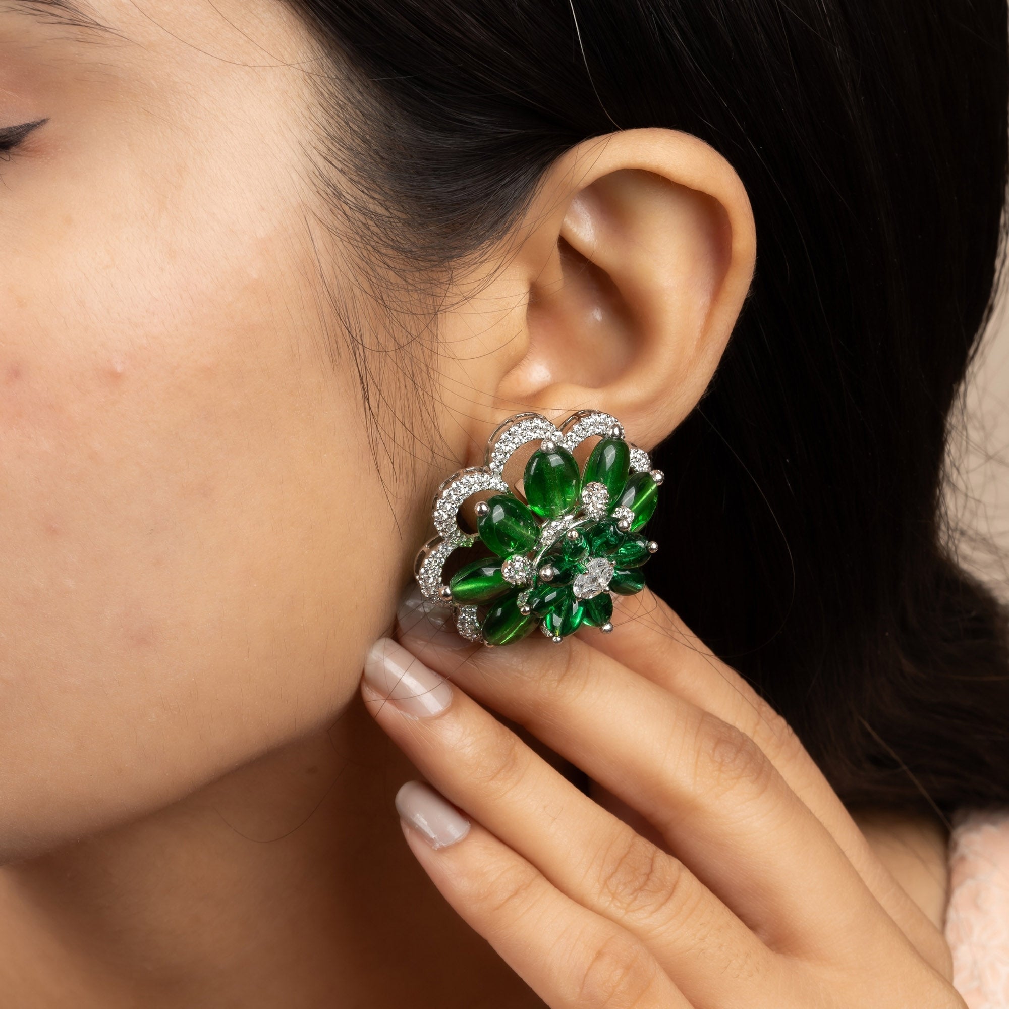 Radiant Green Flower Earring