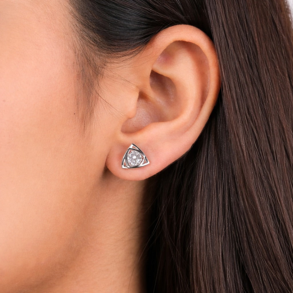 Modern Triangle Solitaire Stud Earrings
