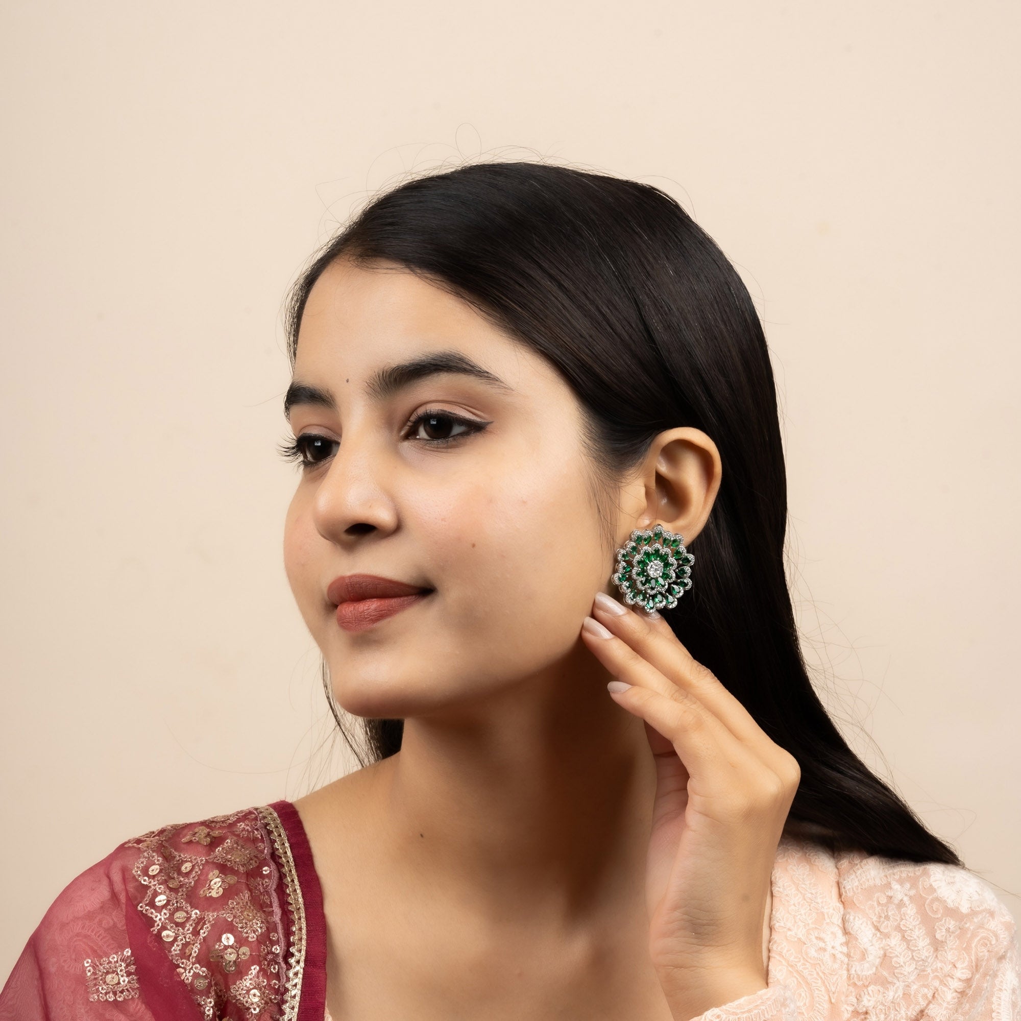 Emerald Vintage Inspired Stud Earring