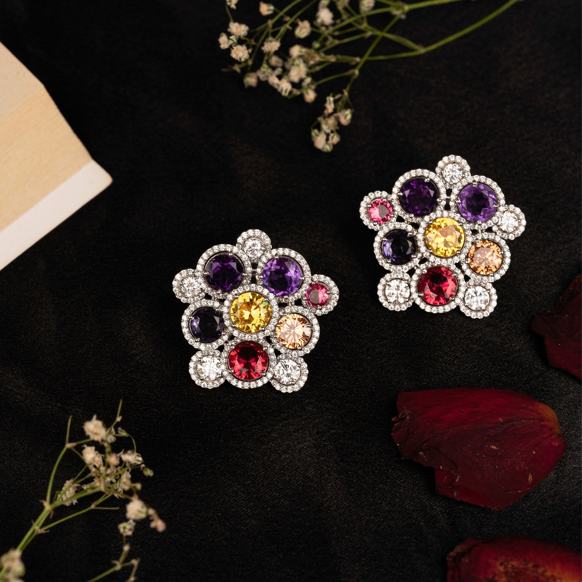 Celestial Bloom Multicolor Floral Stud Earrings