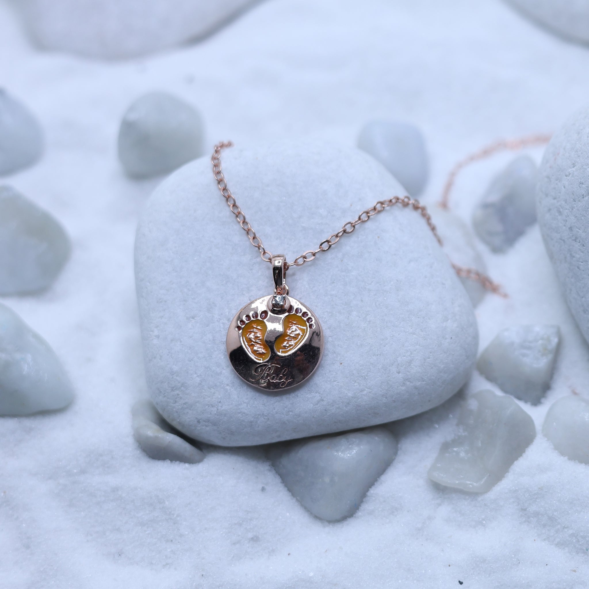 Diamond Accent Silver Rose Gold Sentimental Baby Footprint Pendant for Kids