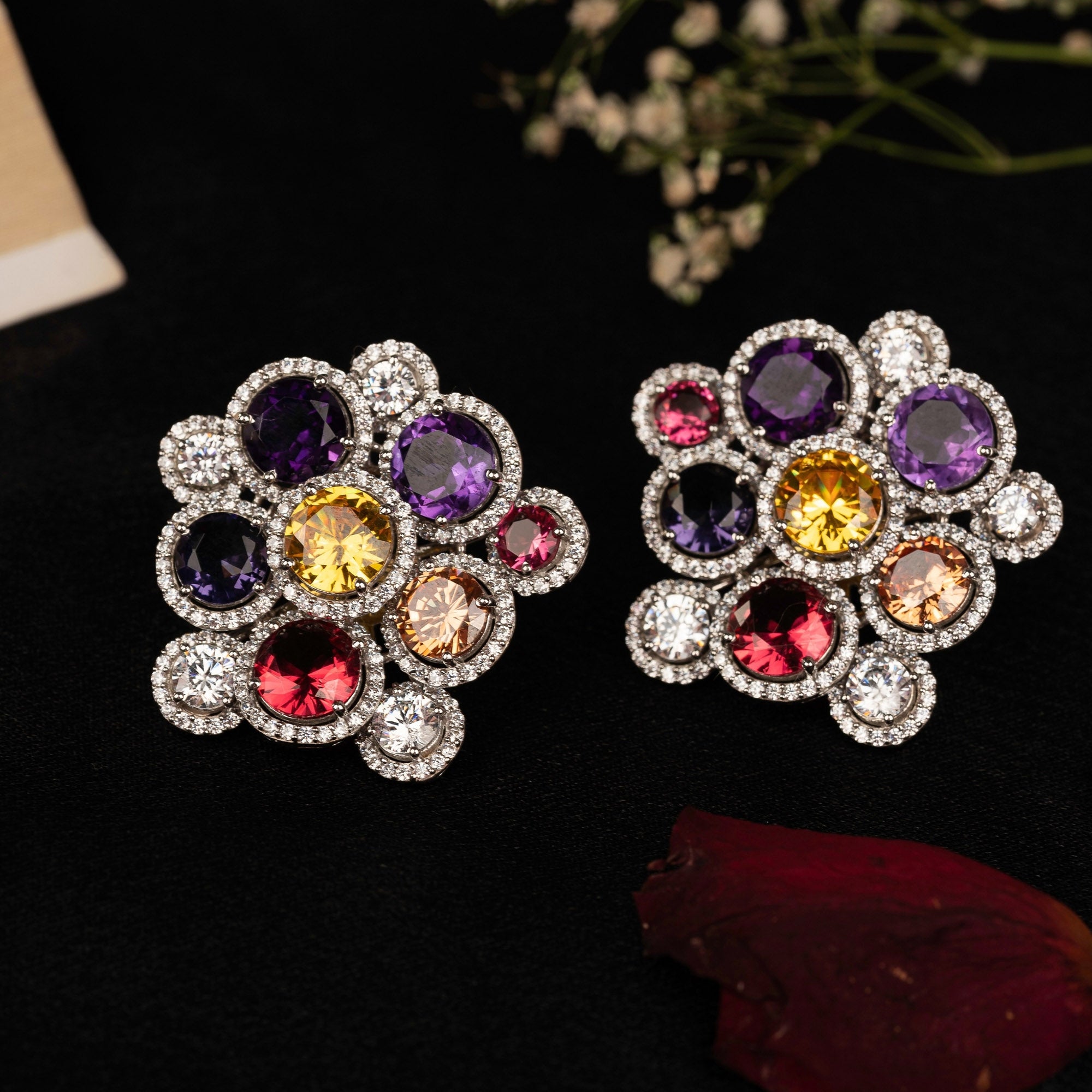 Celestial Bloom Multicolor Floral Stud Earrings