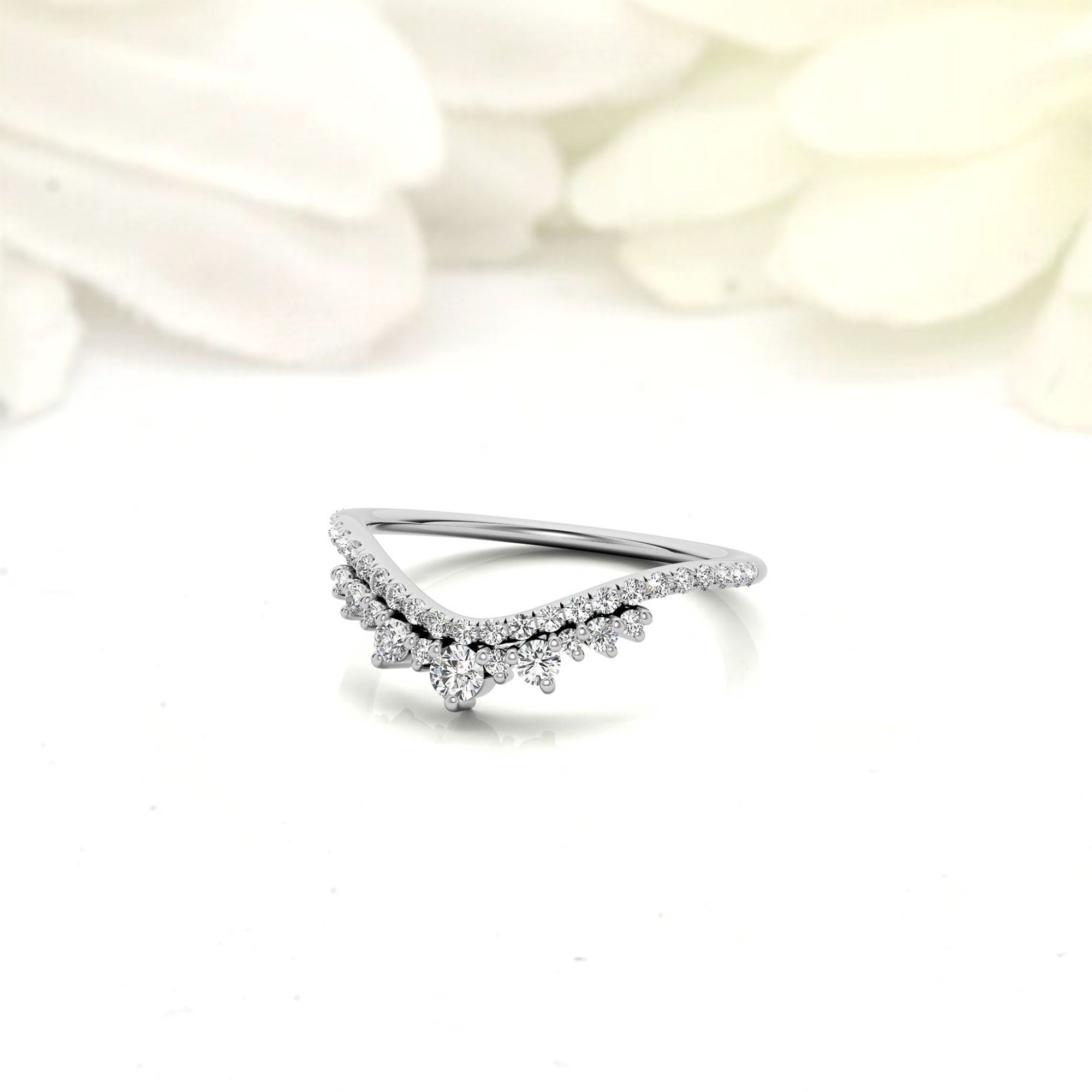 White Gold Silver Sparkling Double Layered Adjustable Chevron Ring For Woman