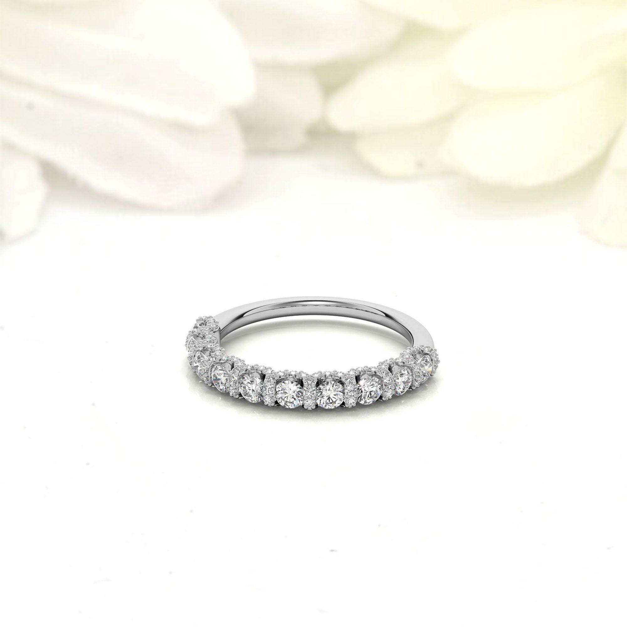 White Gold Silver Luxurious Adjustable Half-Eternity Ring For Woman