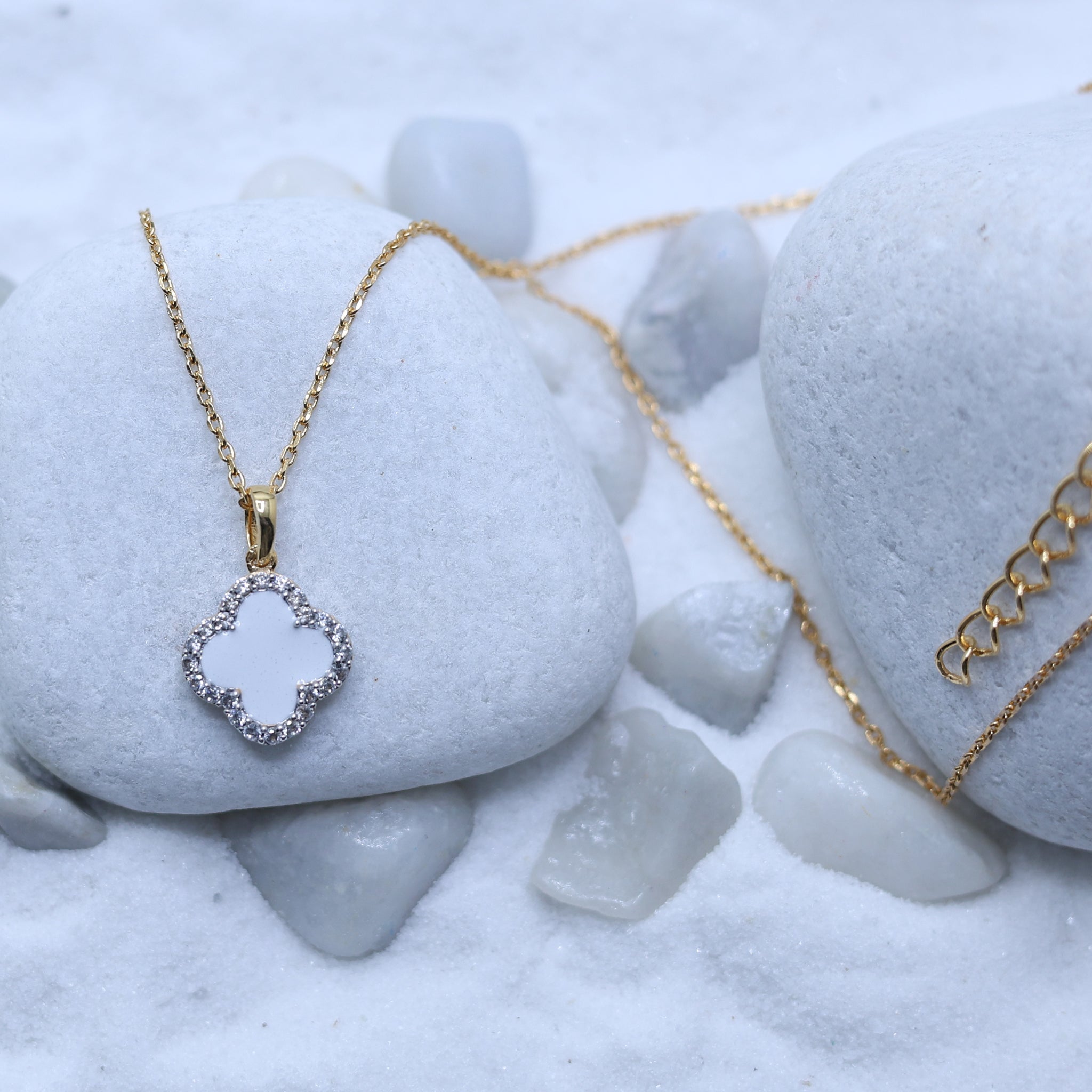Yellow Gold Plated White Enamel Pendant