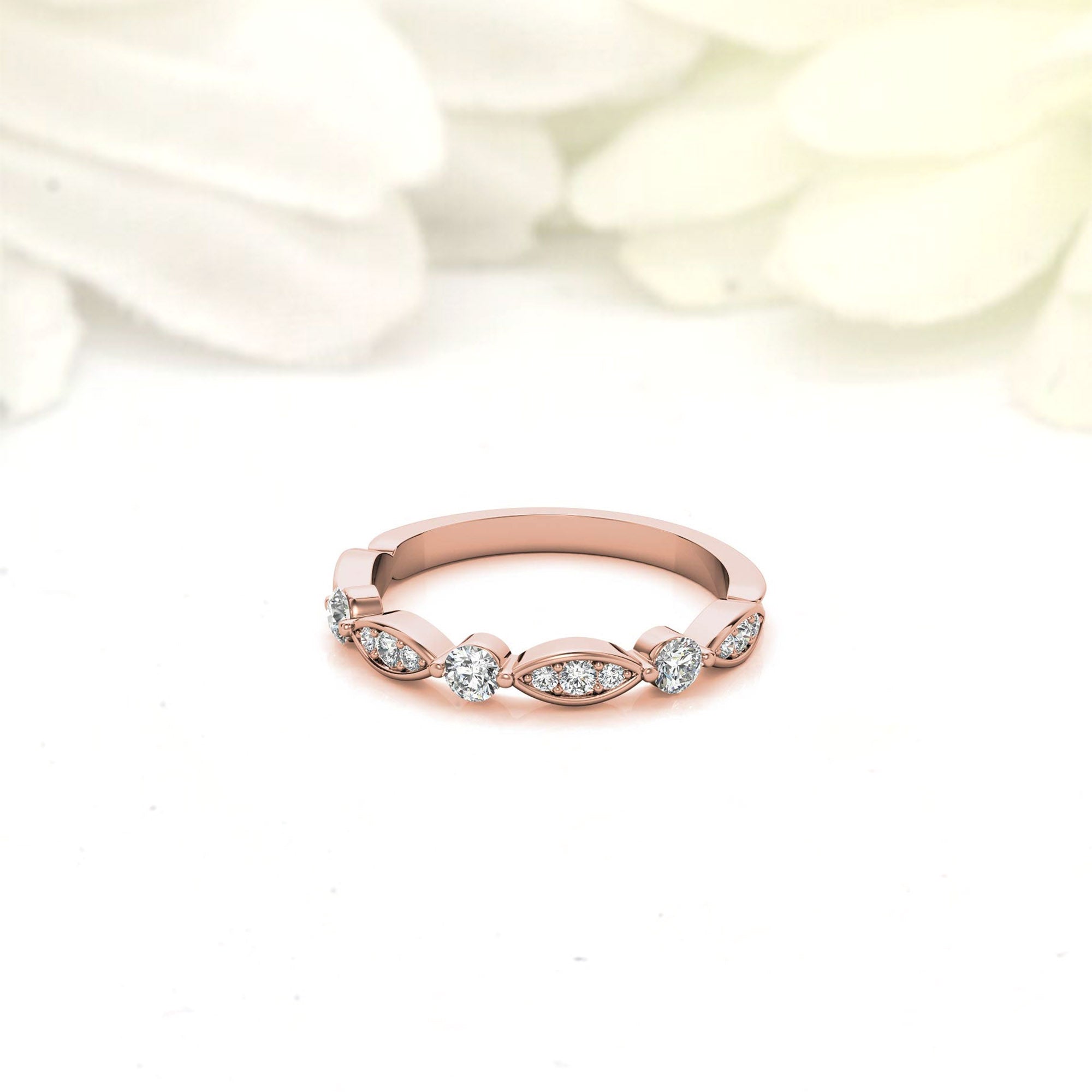 Rose Gold Silver Half Eternity Adjustable Round-Cut Marquise Ring For Woman